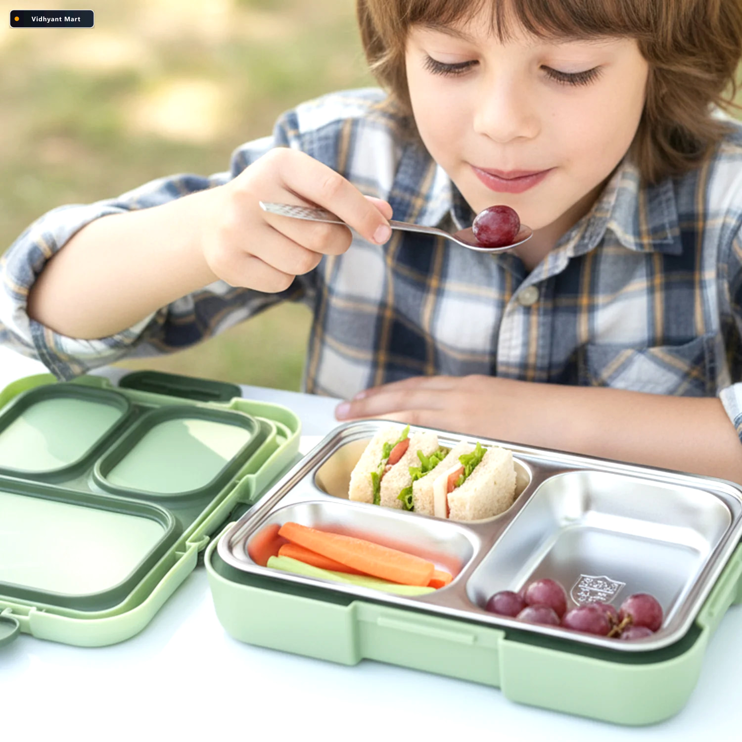 Vidhyant Mart Fresca Stainless Steel 3 Compartment Lunch Box Lea 1