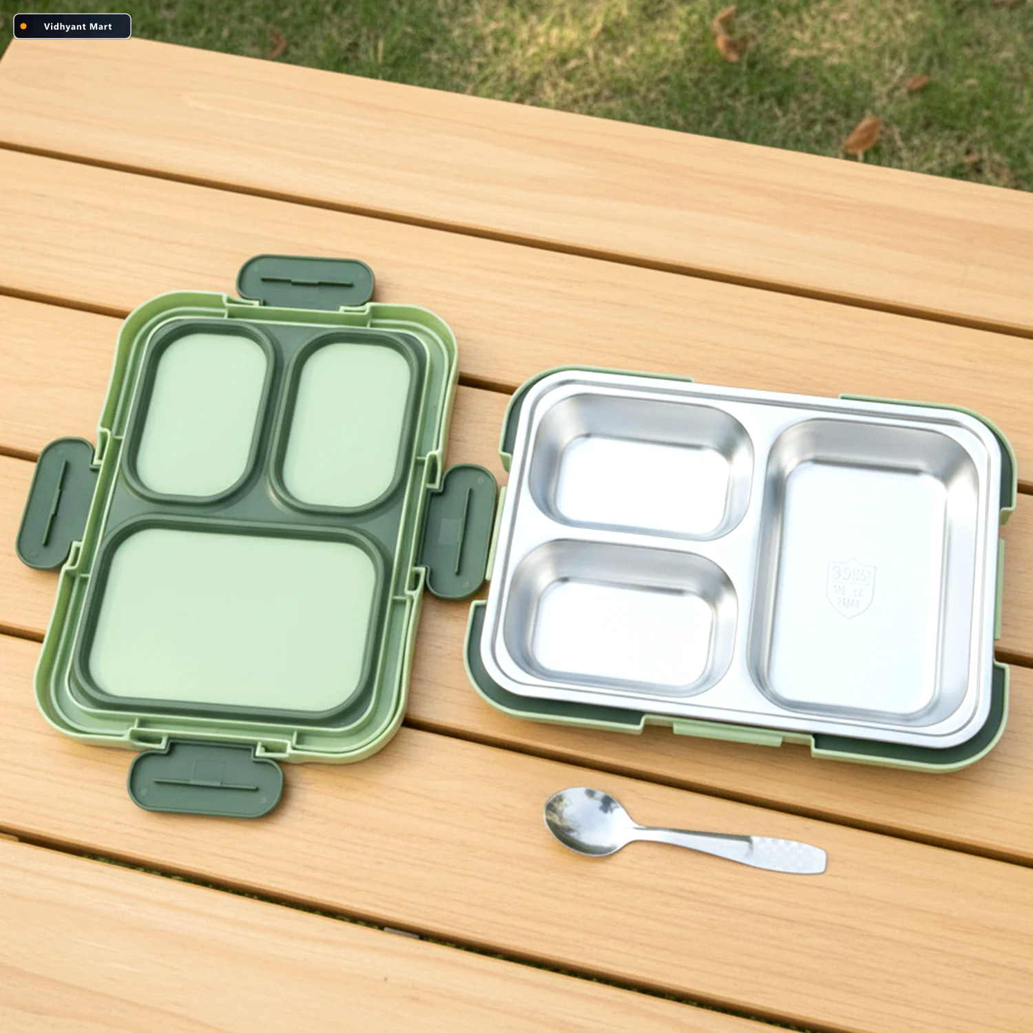 Vidhyant Mart Fresca Stainless Steel 3 Compartment Lunch Box Lea 4