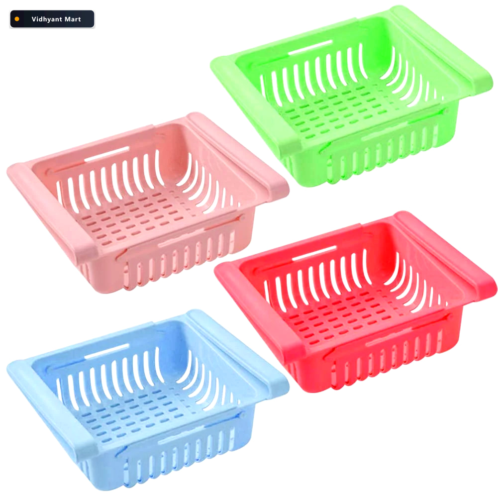 Vidhyant Mart Fridge Storage Basket Adjustable Unbreakable Set O 4