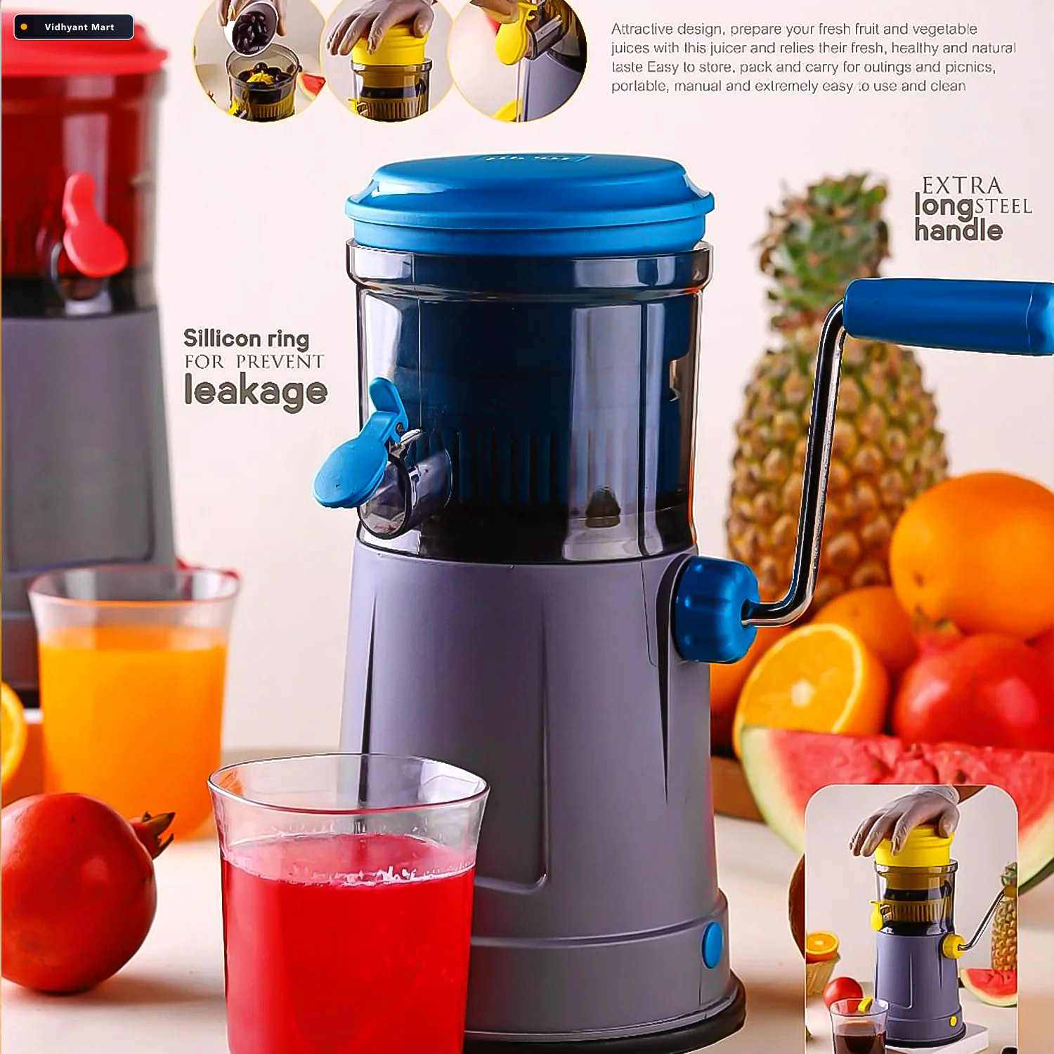 Vidhyant Mart Fruit Juicer With Extra Long Handle Silicone Ring 2