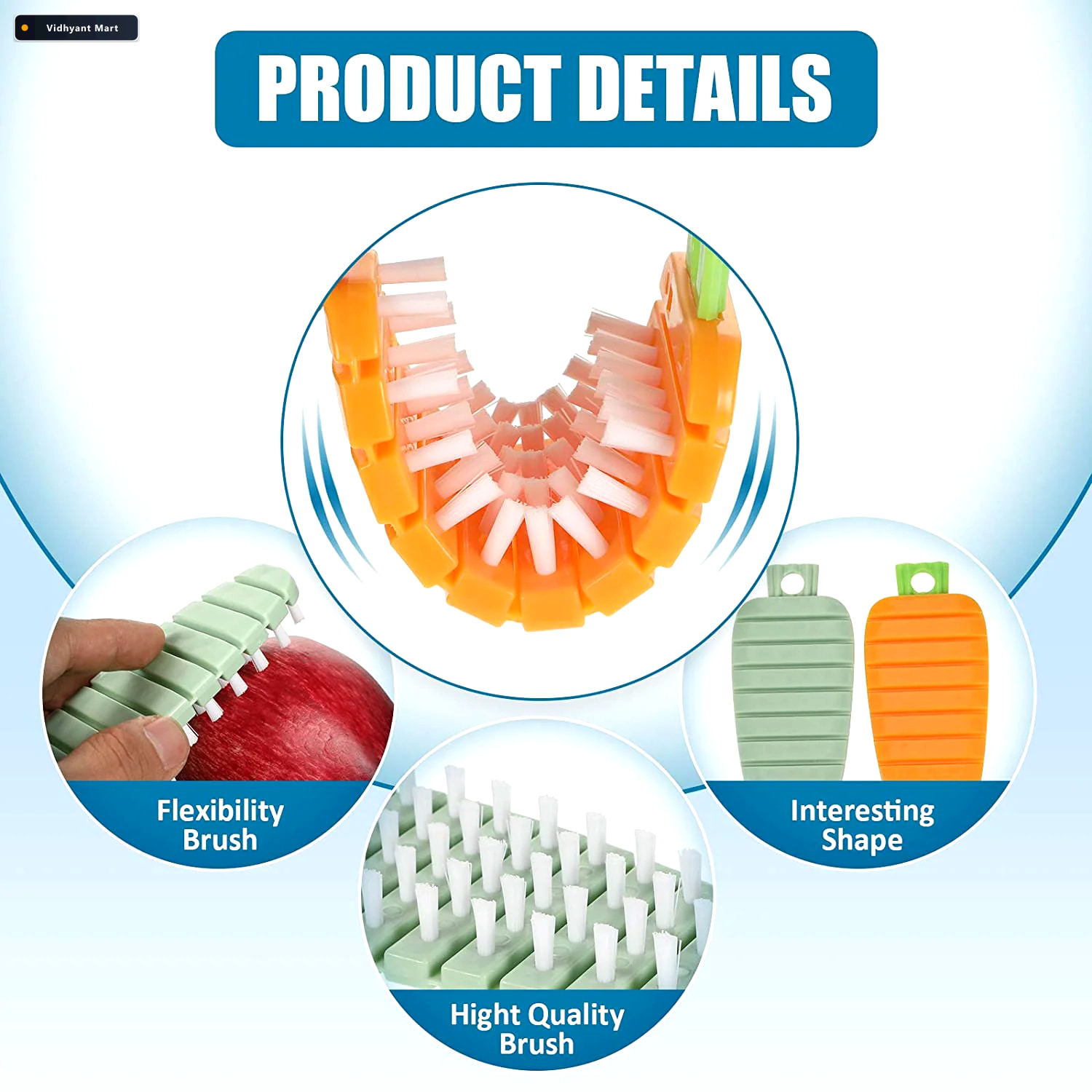 Vidhyant Mart Fruit Vegetable Cleaning Brush Durable Flexible De 2