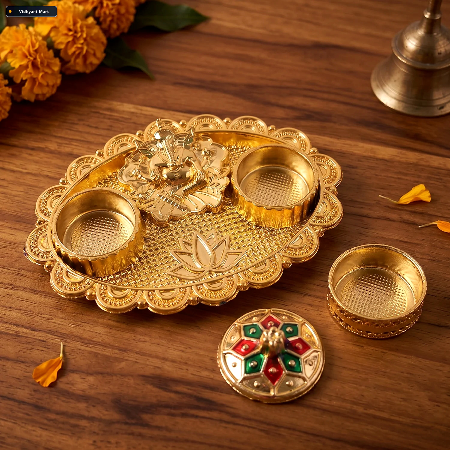 Vidhyant Mart Ganesh Kumkum Holder Elegant Meenakari Pooja Acces 1