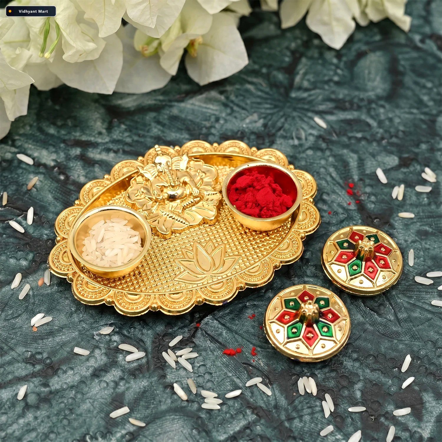 Vidhyant Mart Ganesh Kumkum Holder Elegant Meenakari Pooja Acces 2