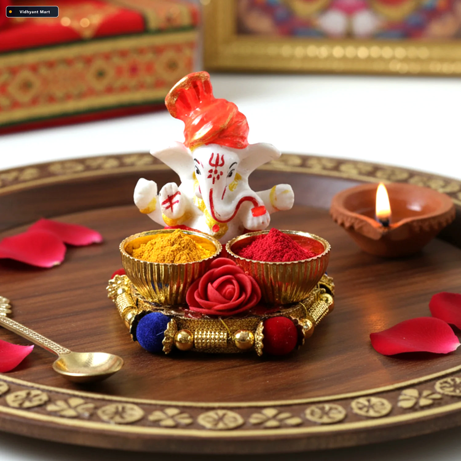 Vidhyant Mart Ganesha Pooja Thali Set Traditional Religious Deco 4