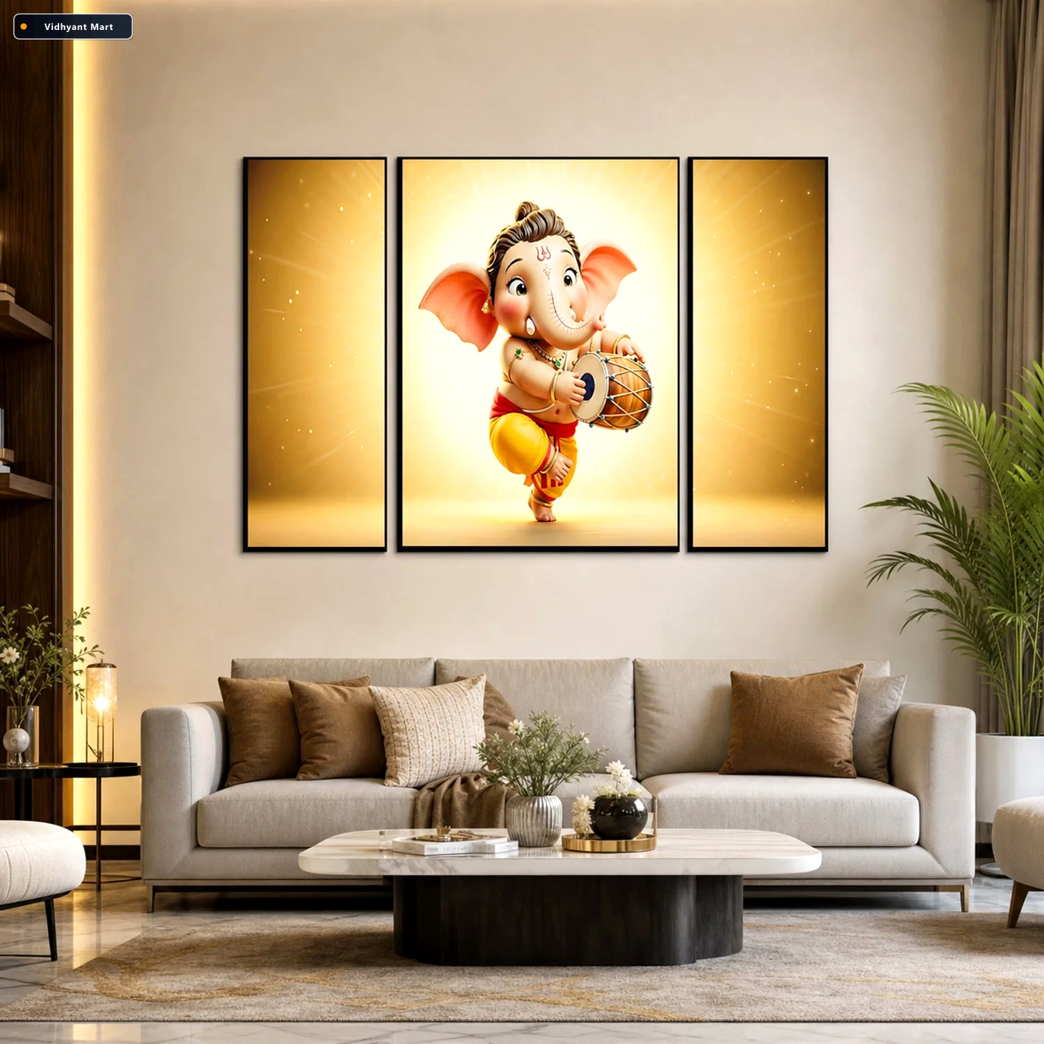 Vidhyant Mart Ganesha Religious Wall Art Vibrant 3 Panel Mdf Fra 1