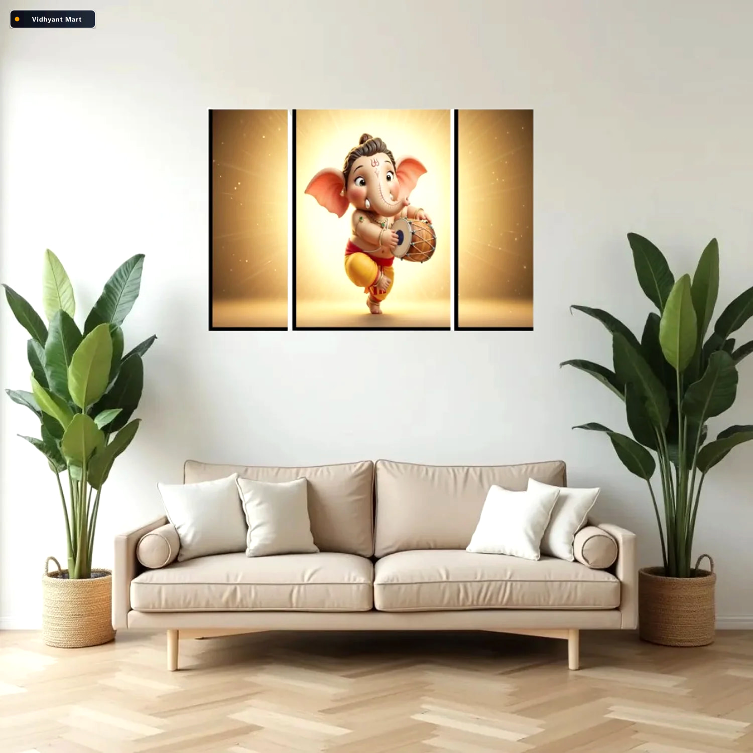 Vidhyant Mart Ganesha Religious Wall Art Vibrant 3 Panel Mdf Fra 3