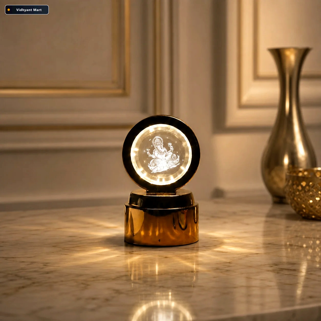 Vidhyant Mart Ganpati Bapa 3d Crystal Ball Led Table Showpiece F 1