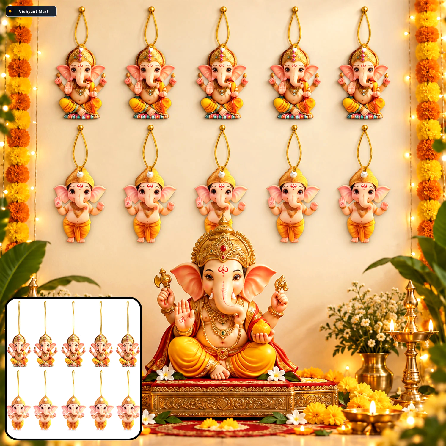 Vidhyant Mart Ganpati Hanging Decorations With Cords For Pooja A 1