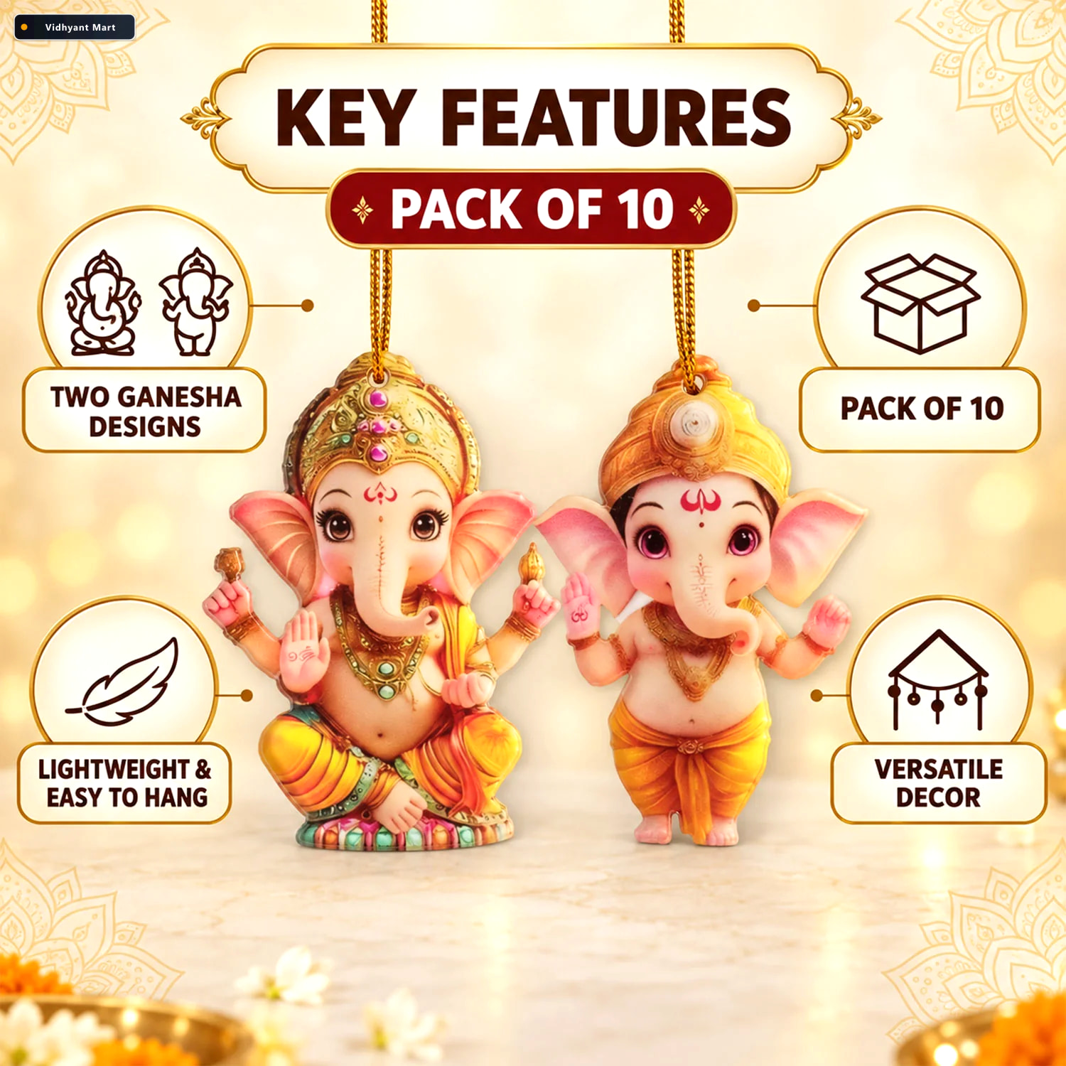 Vidhyant Mart Ganpati Hanging Decorations With Cords For Pooja A 2
