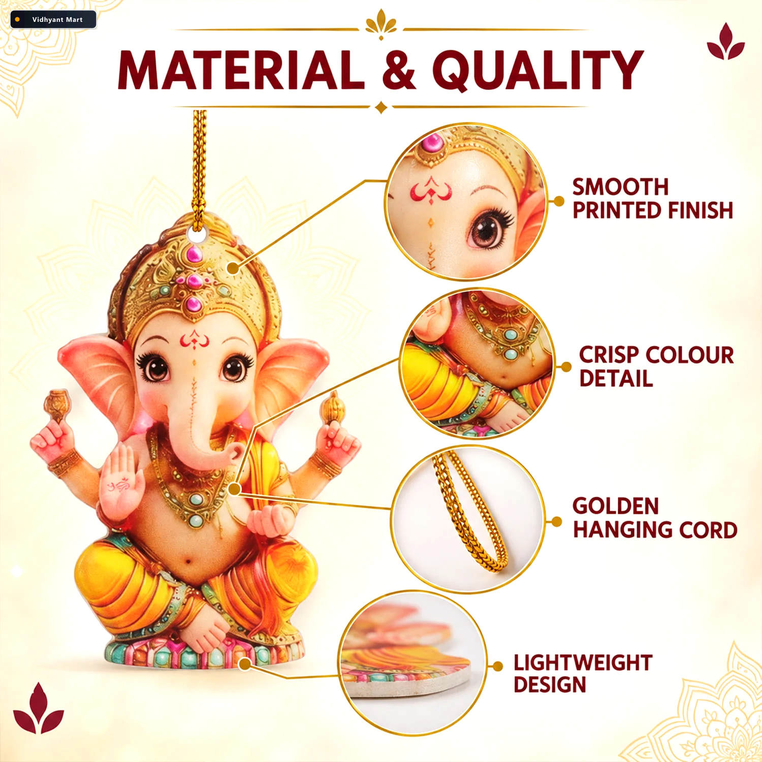 Vidhyant Mart Ganpati Hanging Decorations With Cords For Pooja A 3