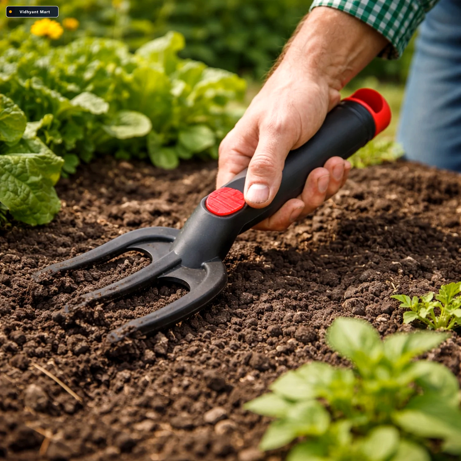 Vidhyant Mart Garden Hand Cultivator Fork Durable 3 Prong Soil L 2