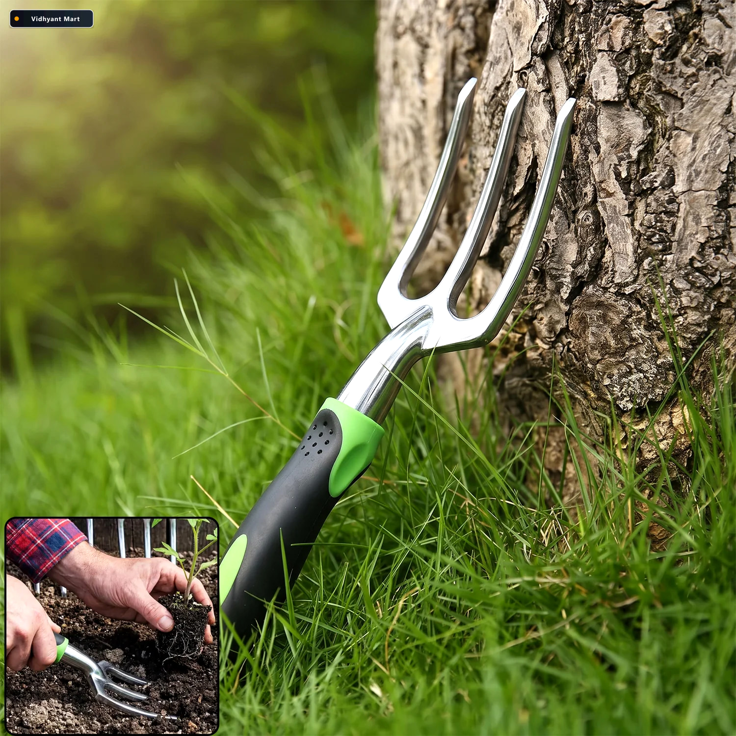 Vidhyant Mart Garden Hand Fork 3 Tine Stainless Steel Digging To 1