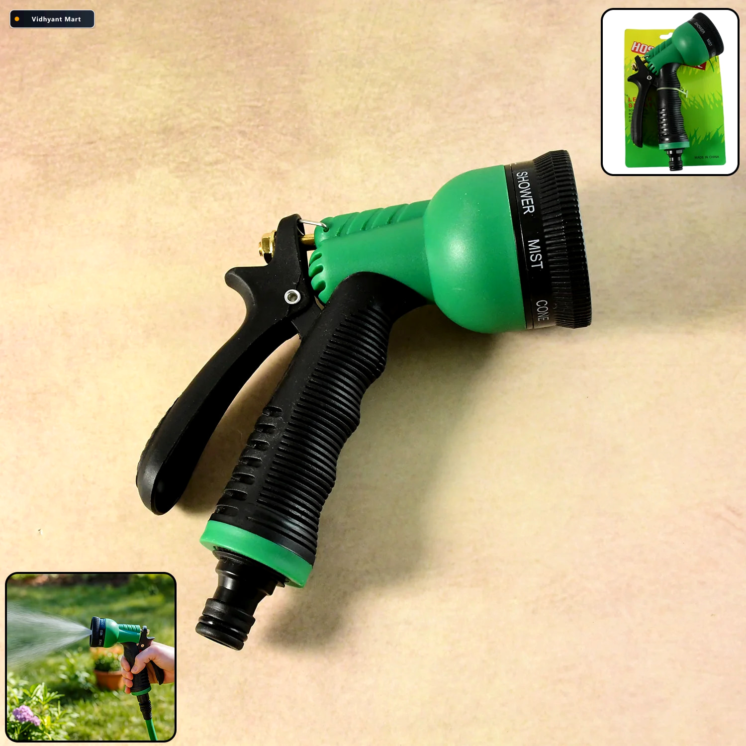 Vidhyant Mart Garden Hose Spray Nozzle Multi Pattern Trigger Wat 1