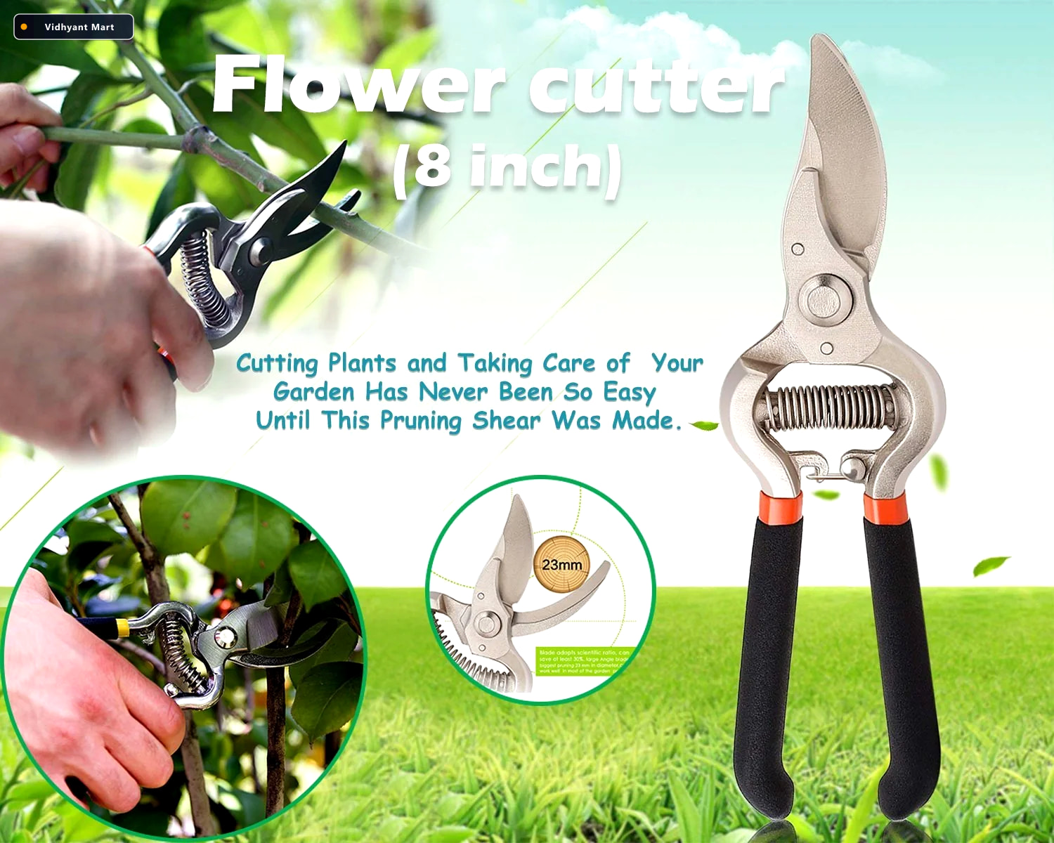 Vidhyant Mart Garden Shears 8 Inch Heavy Duty Bypass Pruner Grow 3