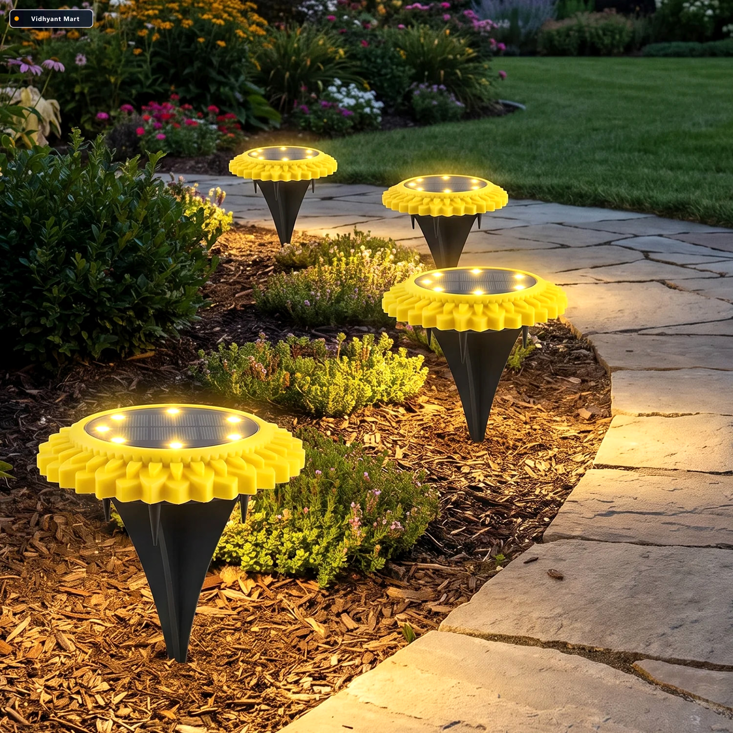 Vidhyant Mart Garden Solar Light 4 Pc Sunflower Waterproof Led P 2