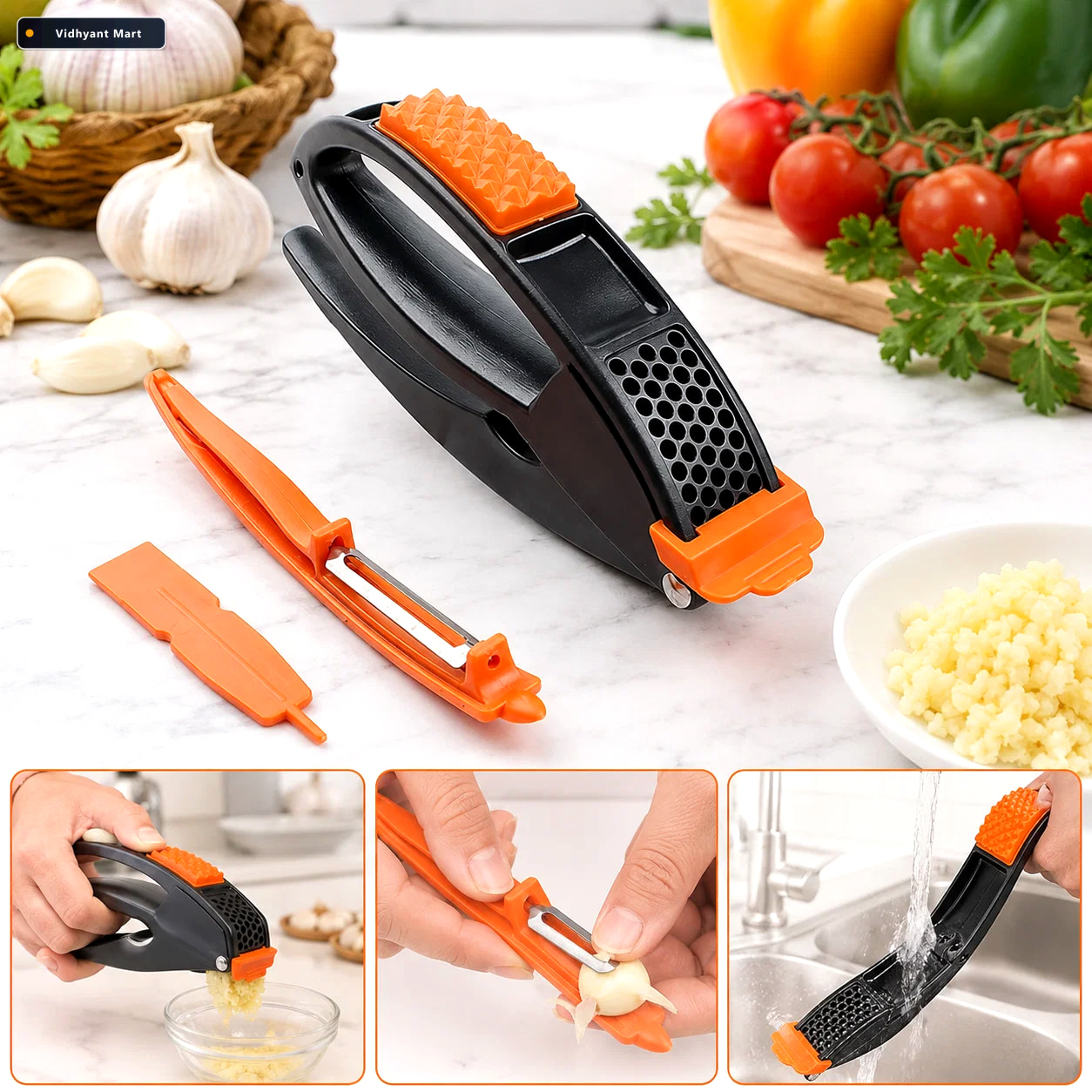 Vidhyant Mart Garlic Press Multifunctional Easy Squeeze Tool Too 1