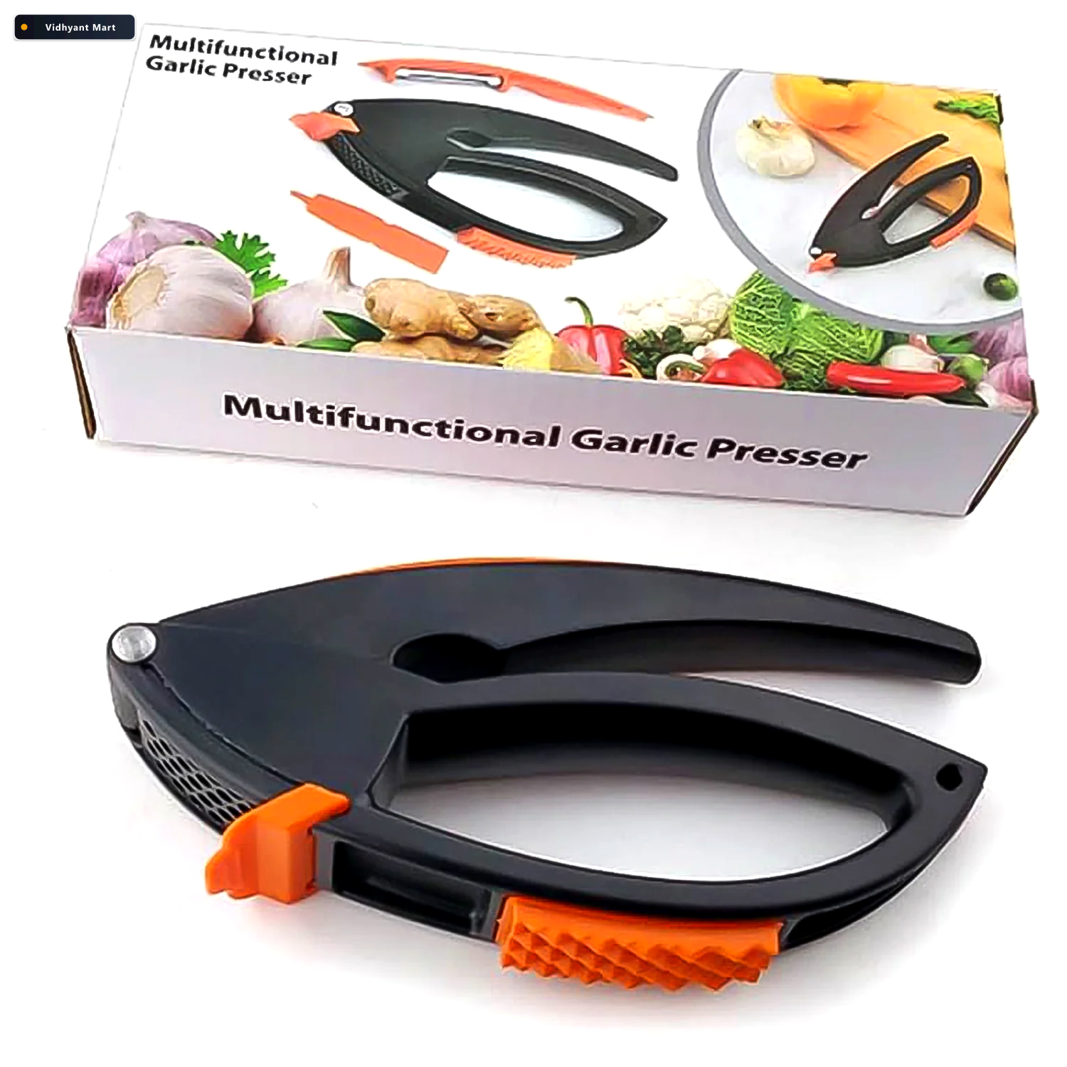 Vidhyant Mart Garlic Press Multifunctional Easy Squeeze Tool Too 2