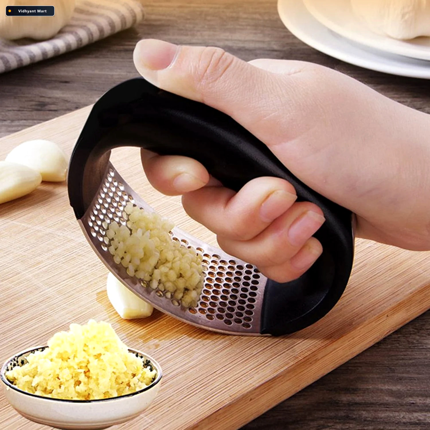 Vidhyant Mart Garlic Press Rocking Stainless Steel Ginger Mincer 1