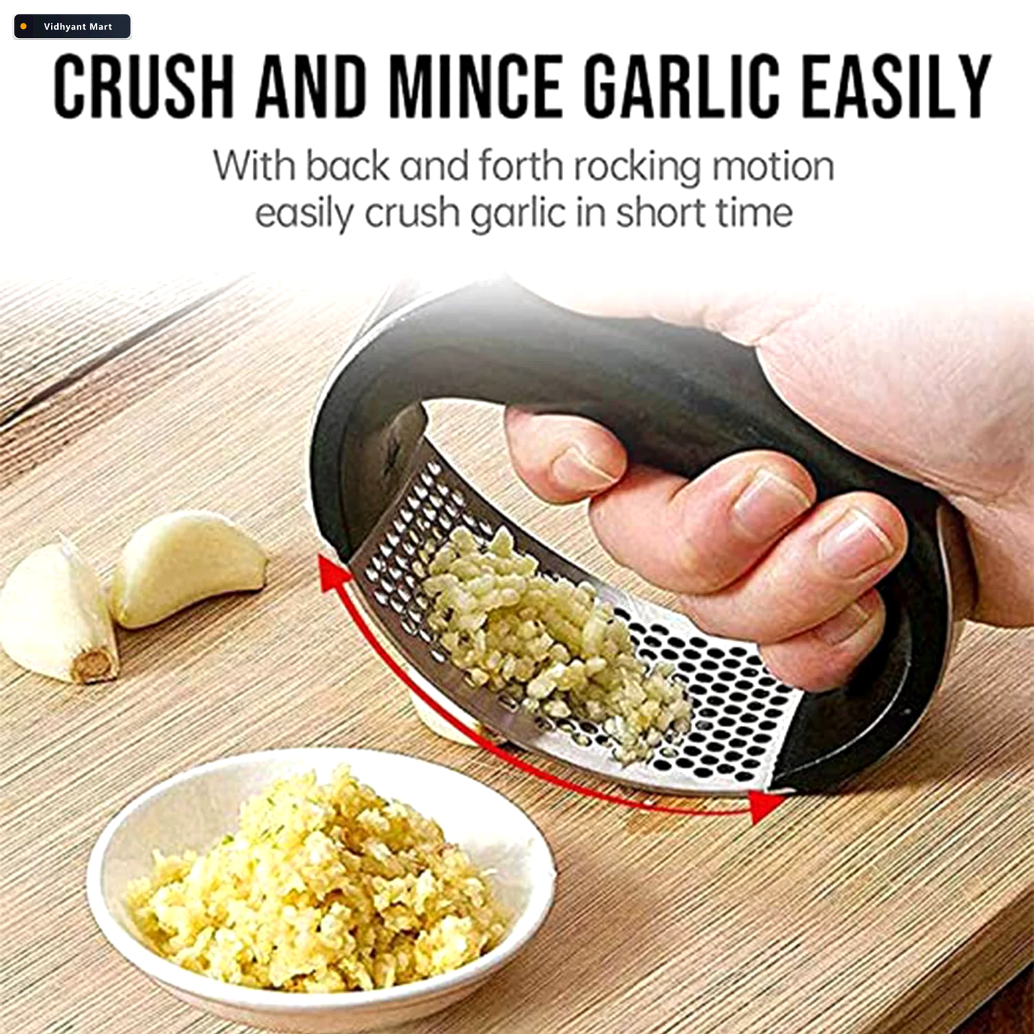 Vidhyant Mart Garlic Press Rocking Stainless Steel Ginger Mincer 3