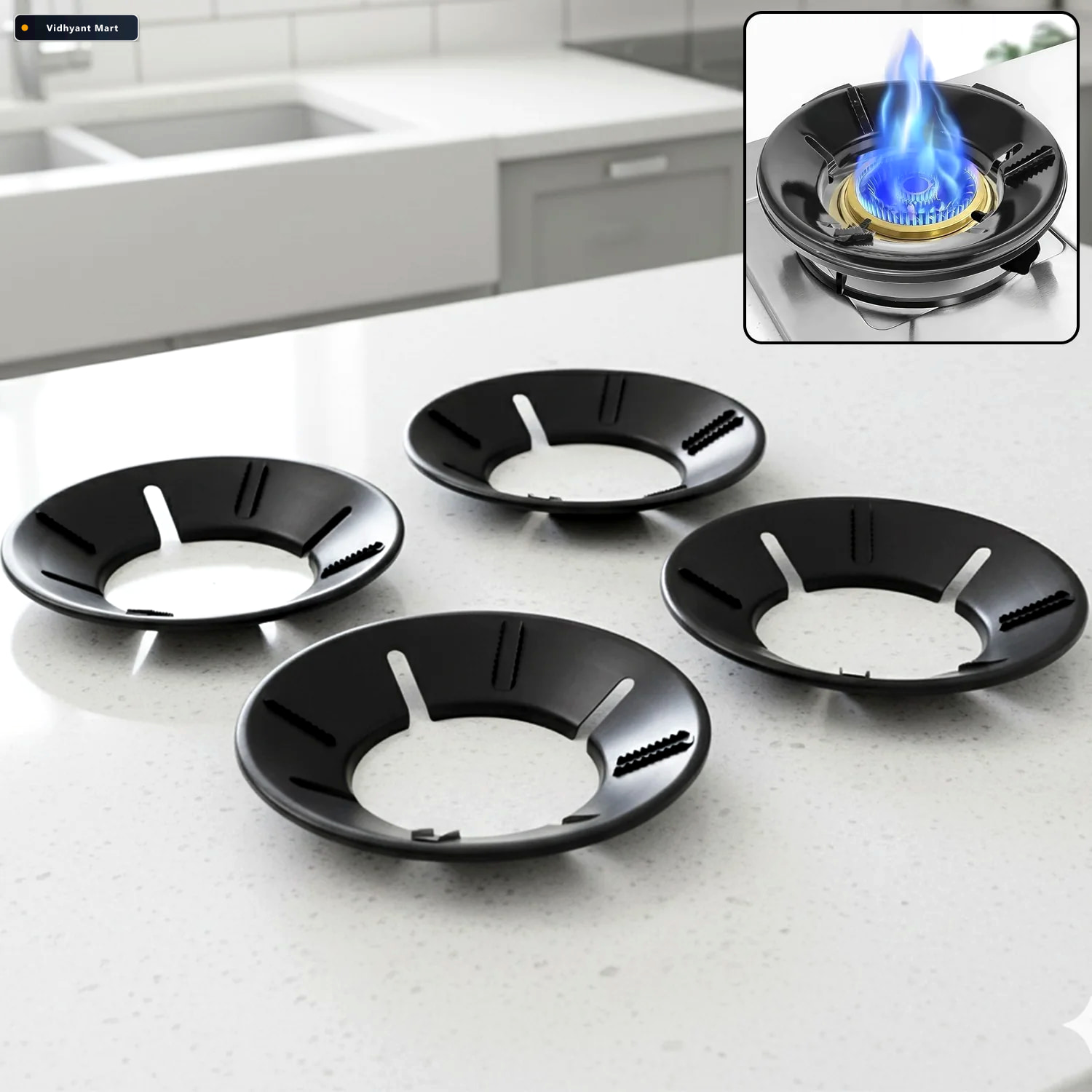 Vidhyant Mart Gas Stove Flame Protector Ring 4 Pc Set For Effici 2