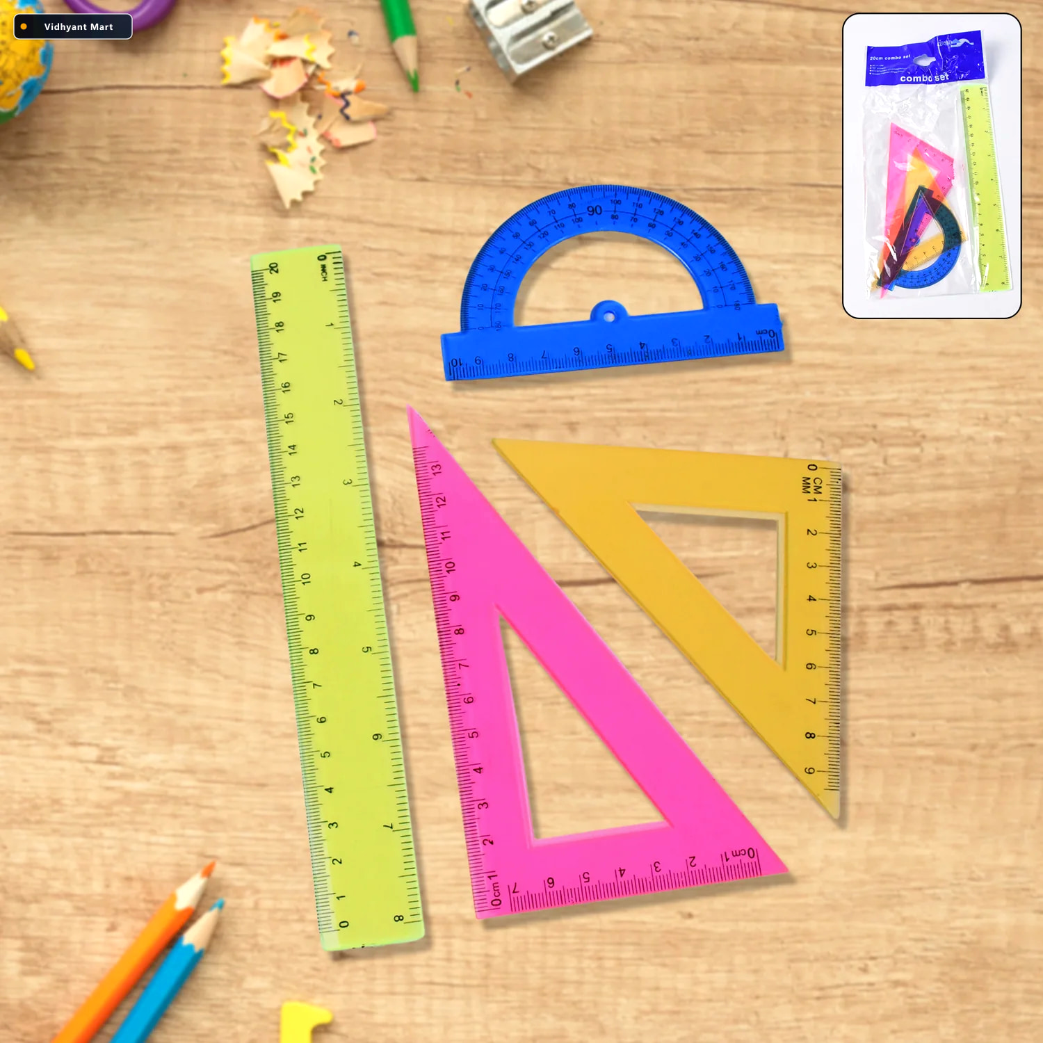 Vidhyant Mart Geometry Set 4 Piece Triangle Ruler Protractor Kit 1
