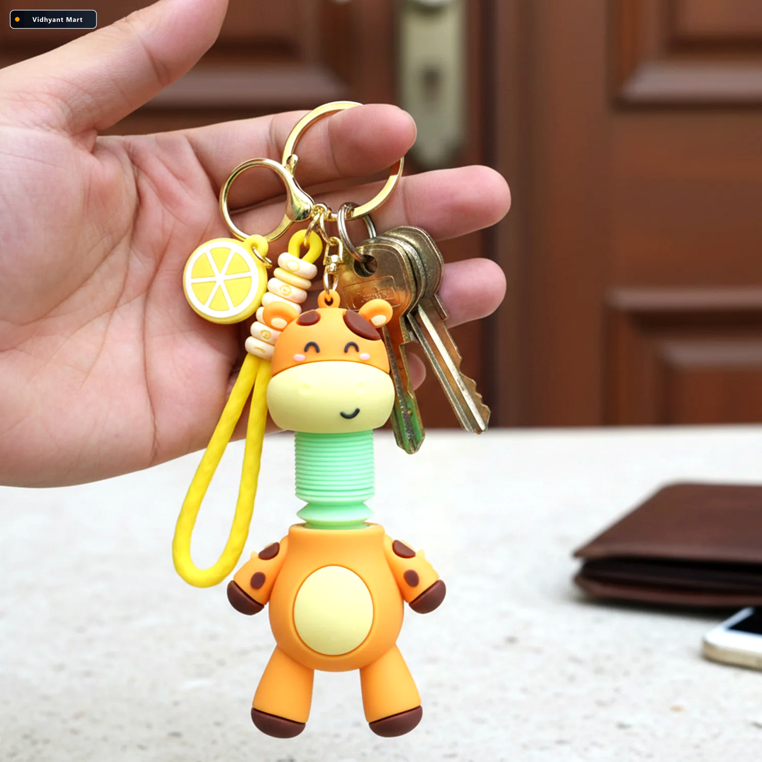 Vidhyant Mart Giraffe Cartoon Keychain Flexible Neck Wrist Strap 3