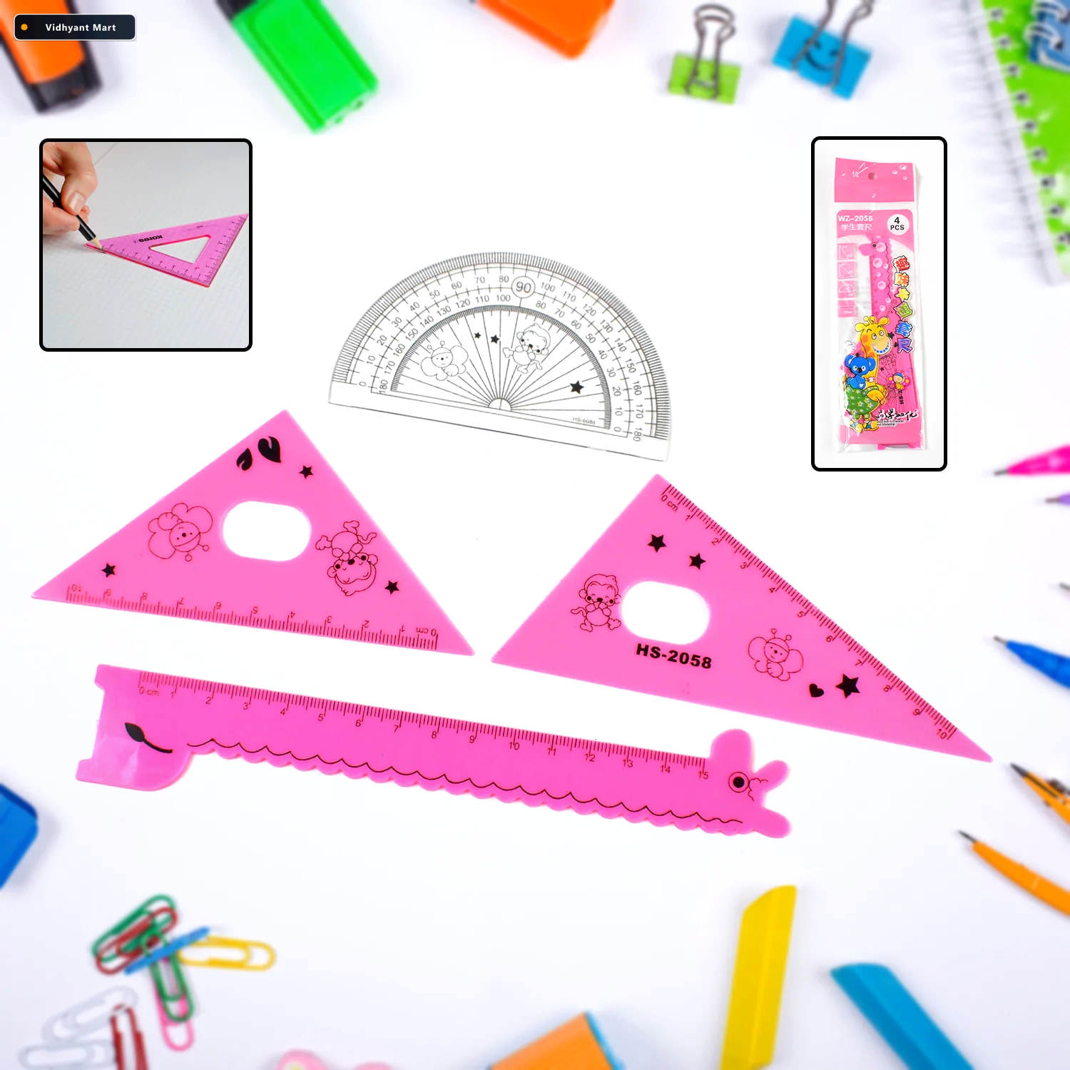 Vidhyant Mart Giraffe Ruler Set Durable 4 Pc Plastic Measuring T 1
