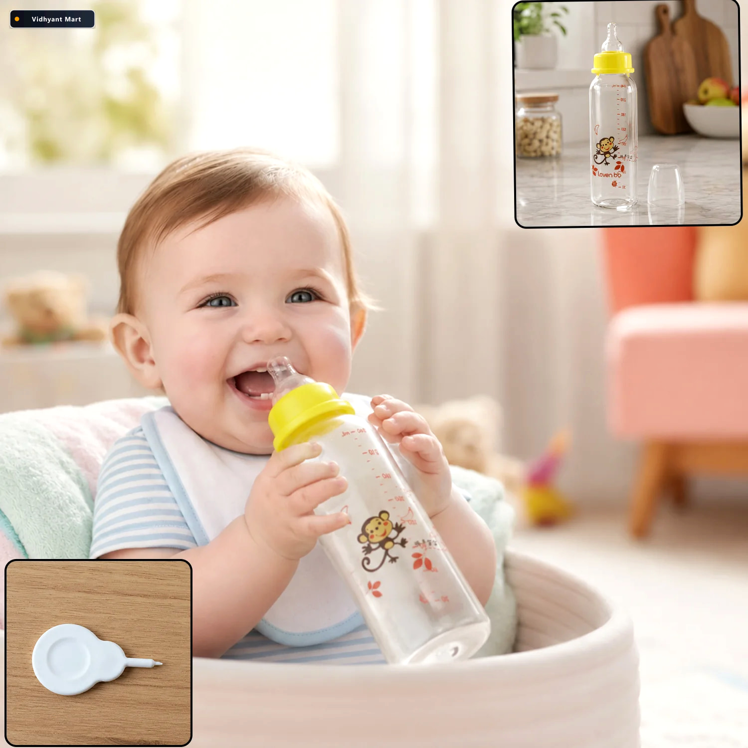 Vidhyant Mart Glass Baby Feeding Bottle With Soft Silicone Nippl 1