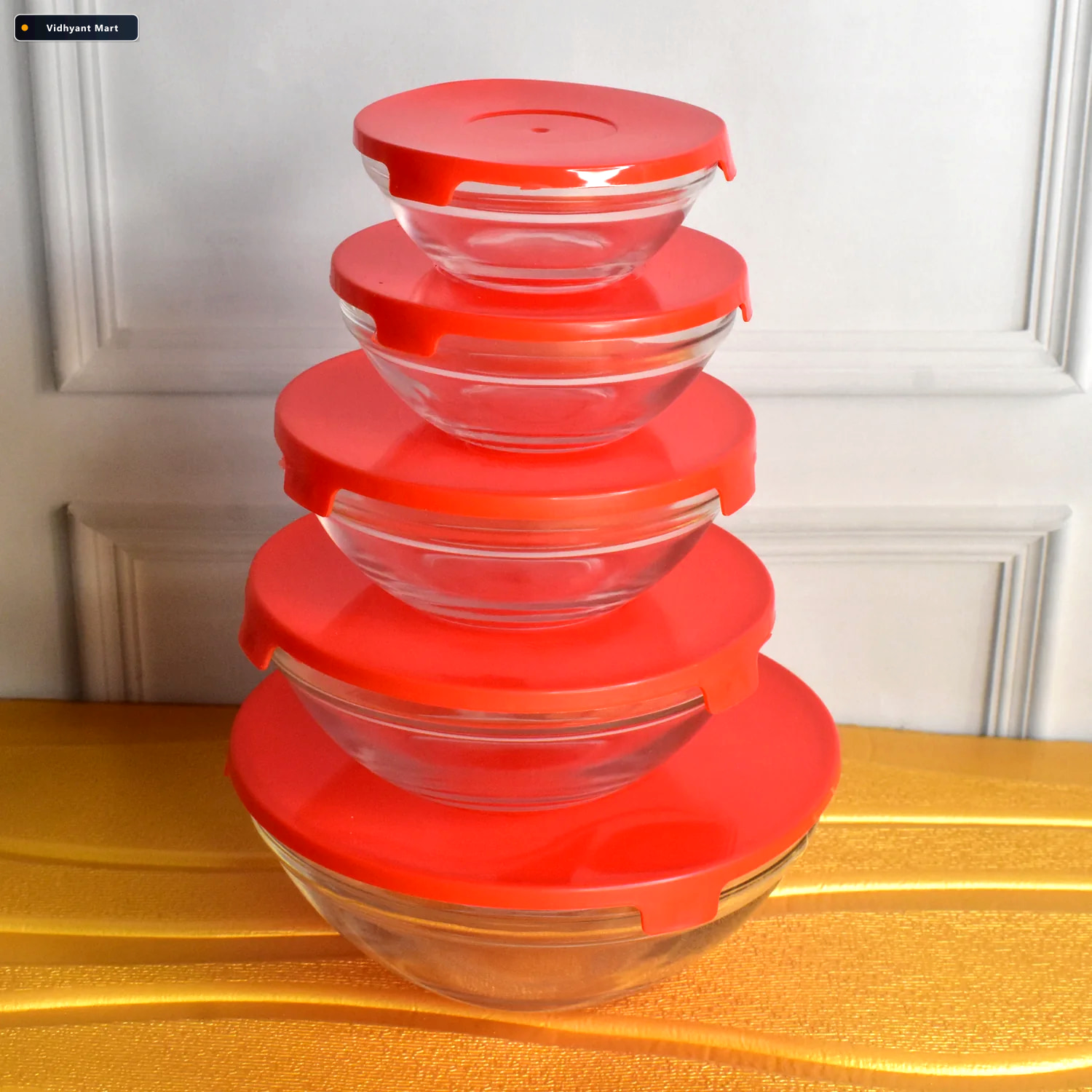 Vidhyant Mart Glass Bowl Set 5 Pcs Mixing Storage With Lids Orga 2