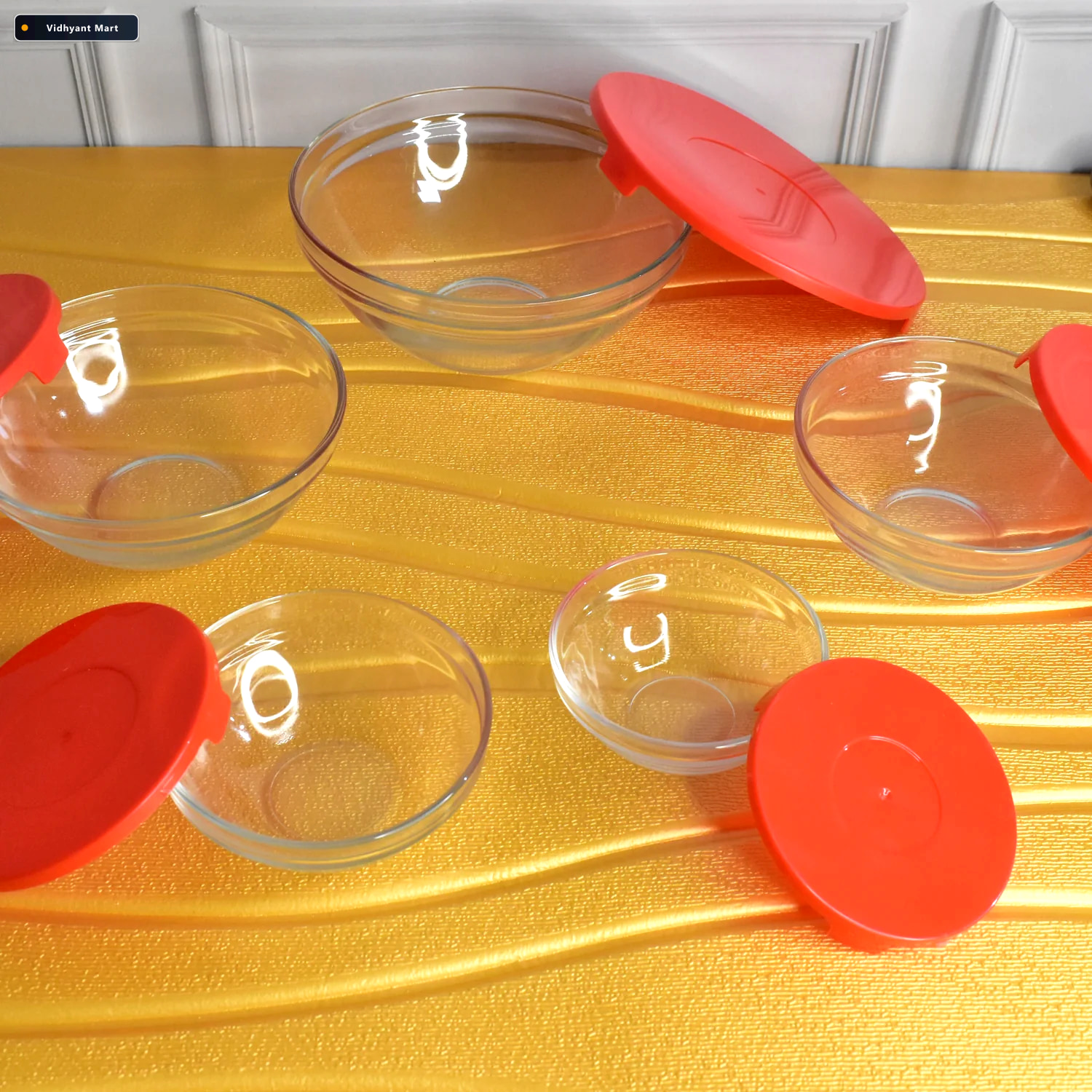 Vidhyant Mart Glass Bowl Set 5 Pcs Mixing Storage With Lids Orga 3