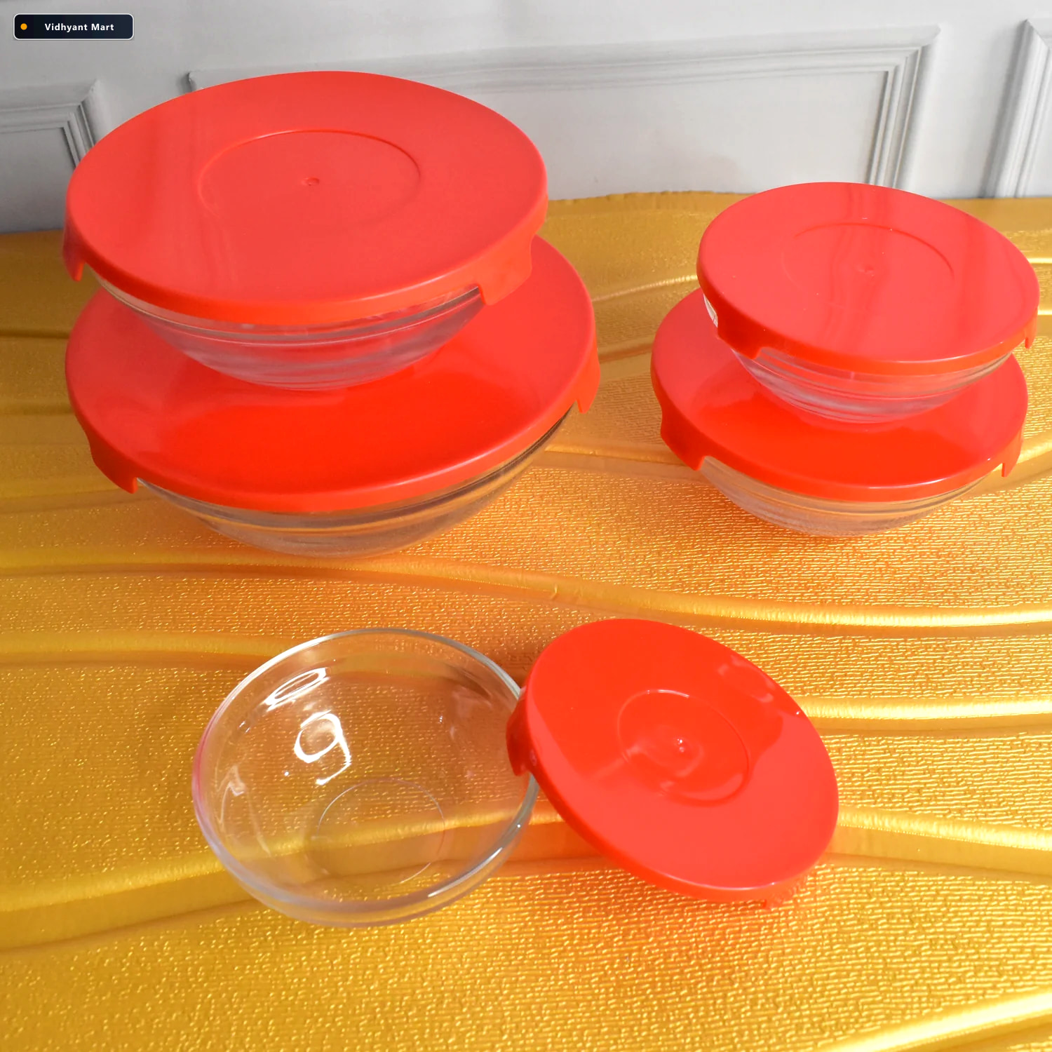 Vidhyant Mart Glass Bowl Set 5 Pcs Mixing Storage With Lids Orga 4