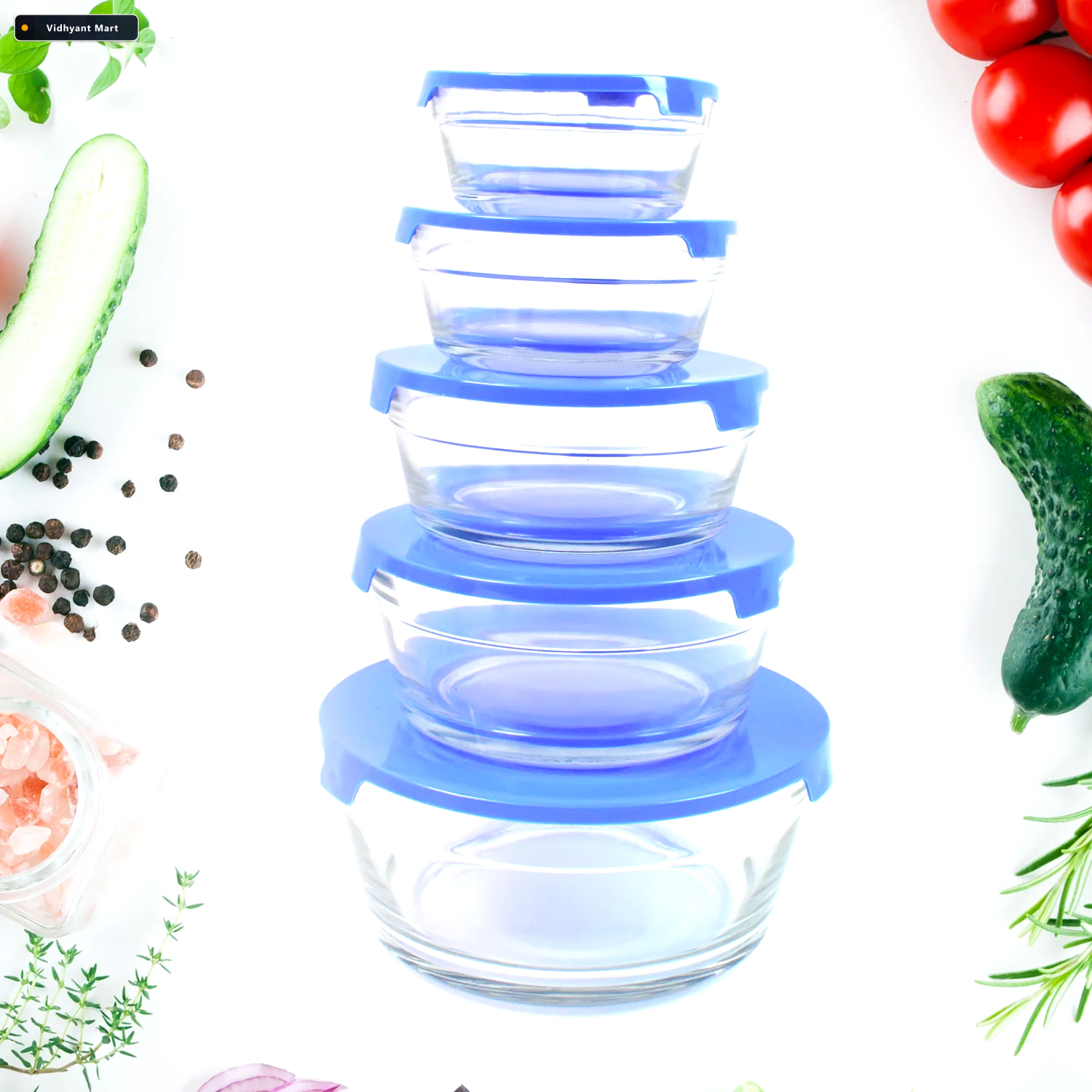 Vidhyant Mart Glass Bowl Set 5 Piece Modern Storage Organivo 2