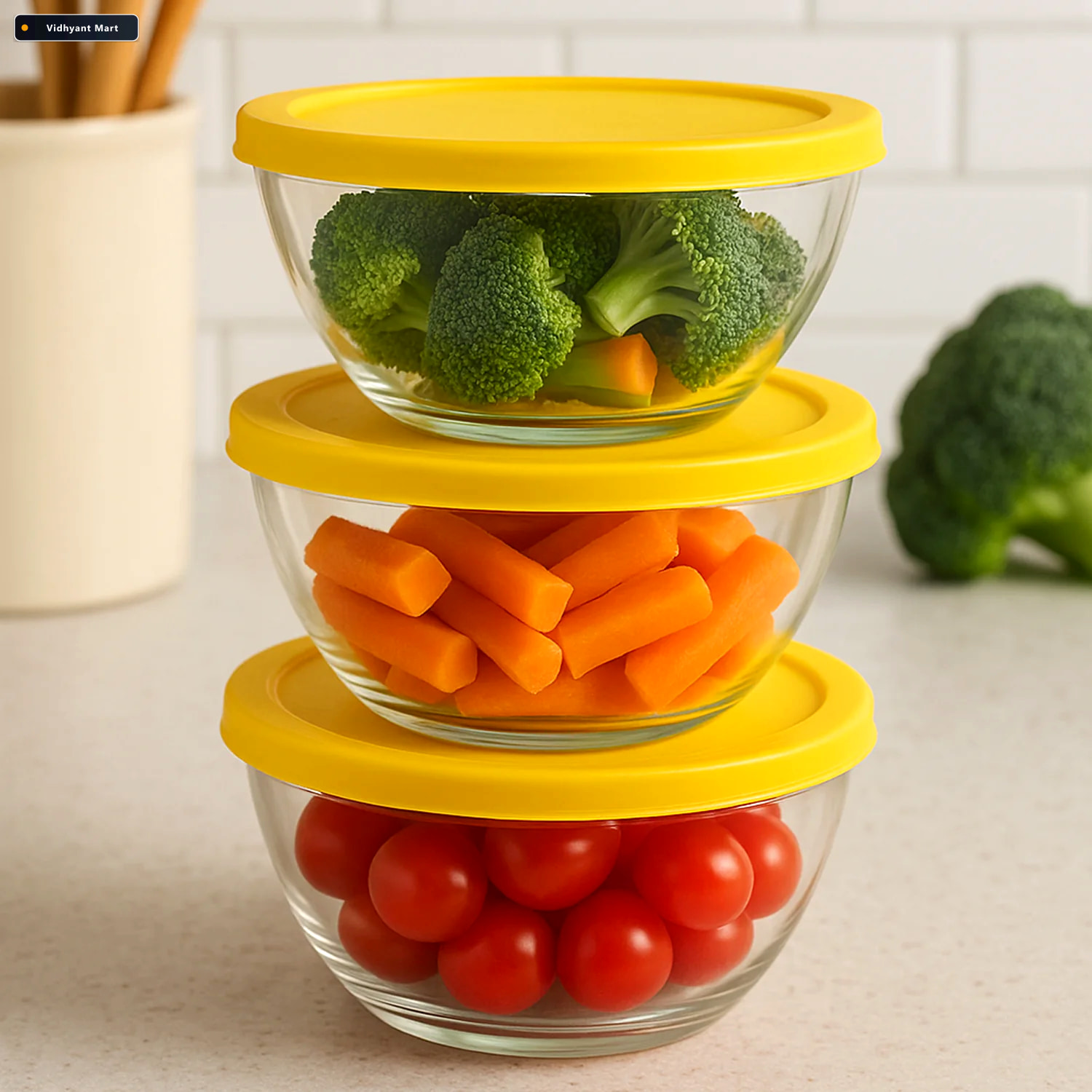 Vidhyant Mart Glass Bowl Set With Lids Multipurpose Microwave Sa 2