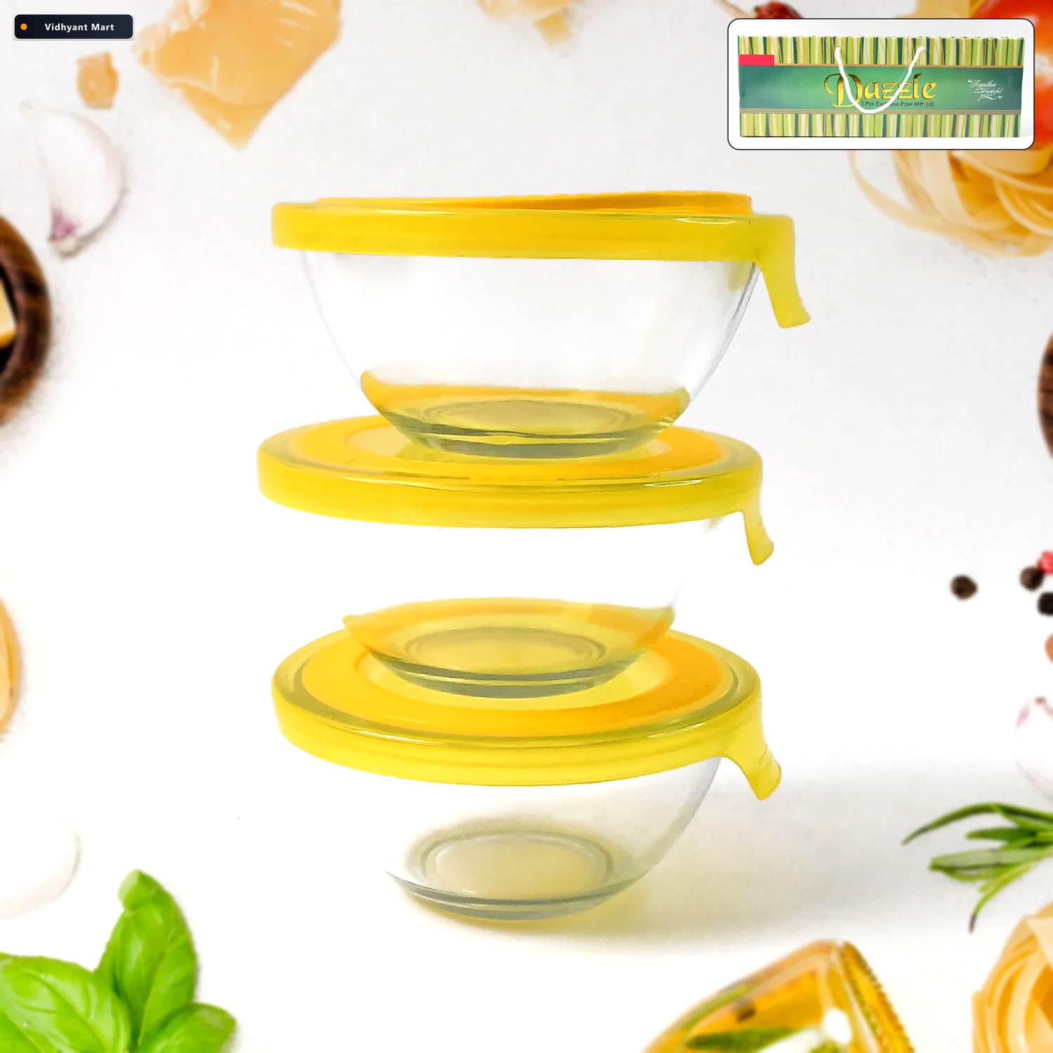 Vidhyant Mart Glass Bowl Set With Lids Multipurpose Microwave Sa 3
