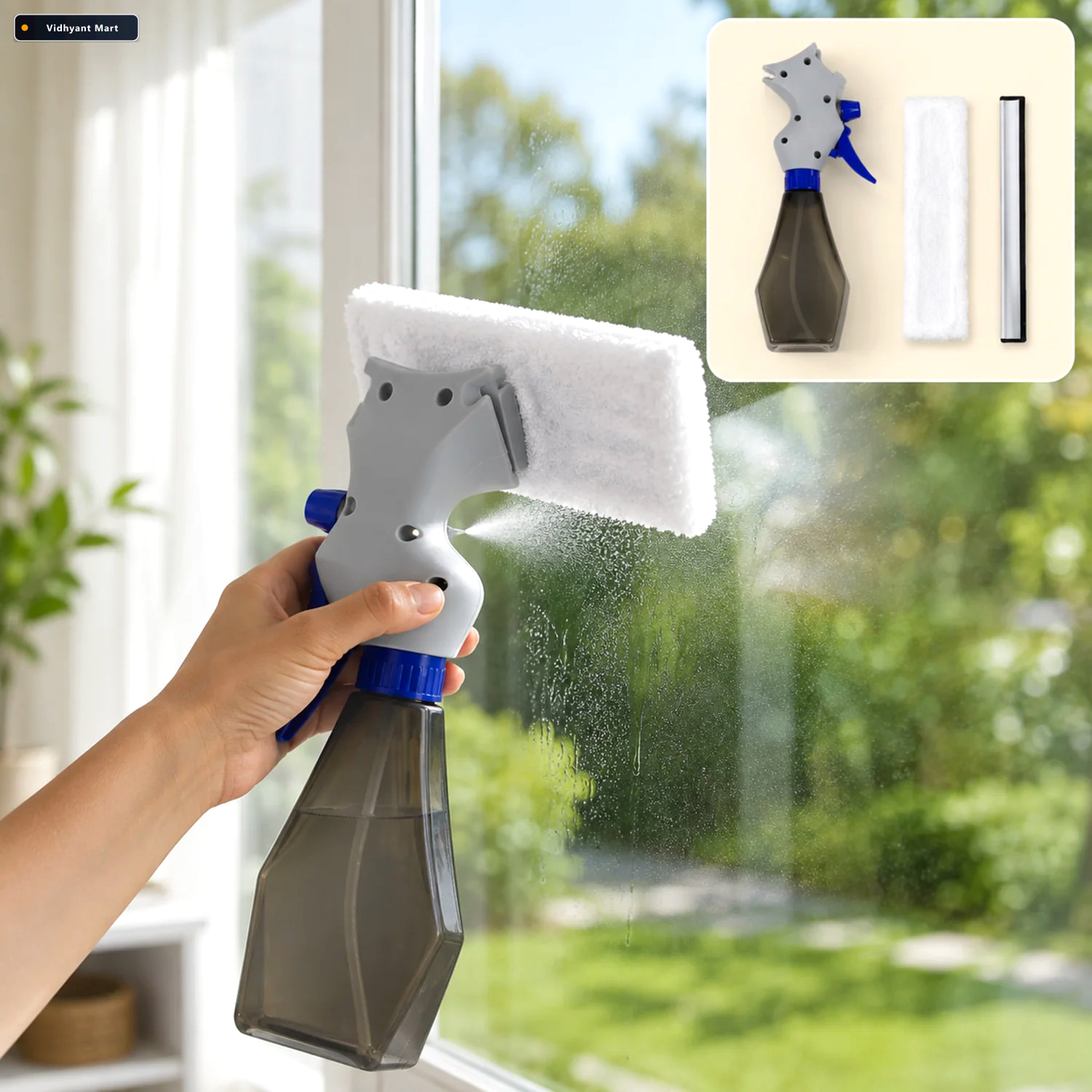 Vidhyant Mart Glass Cleaner Brush 3 In 1 Spray Type Tool Velvet 1