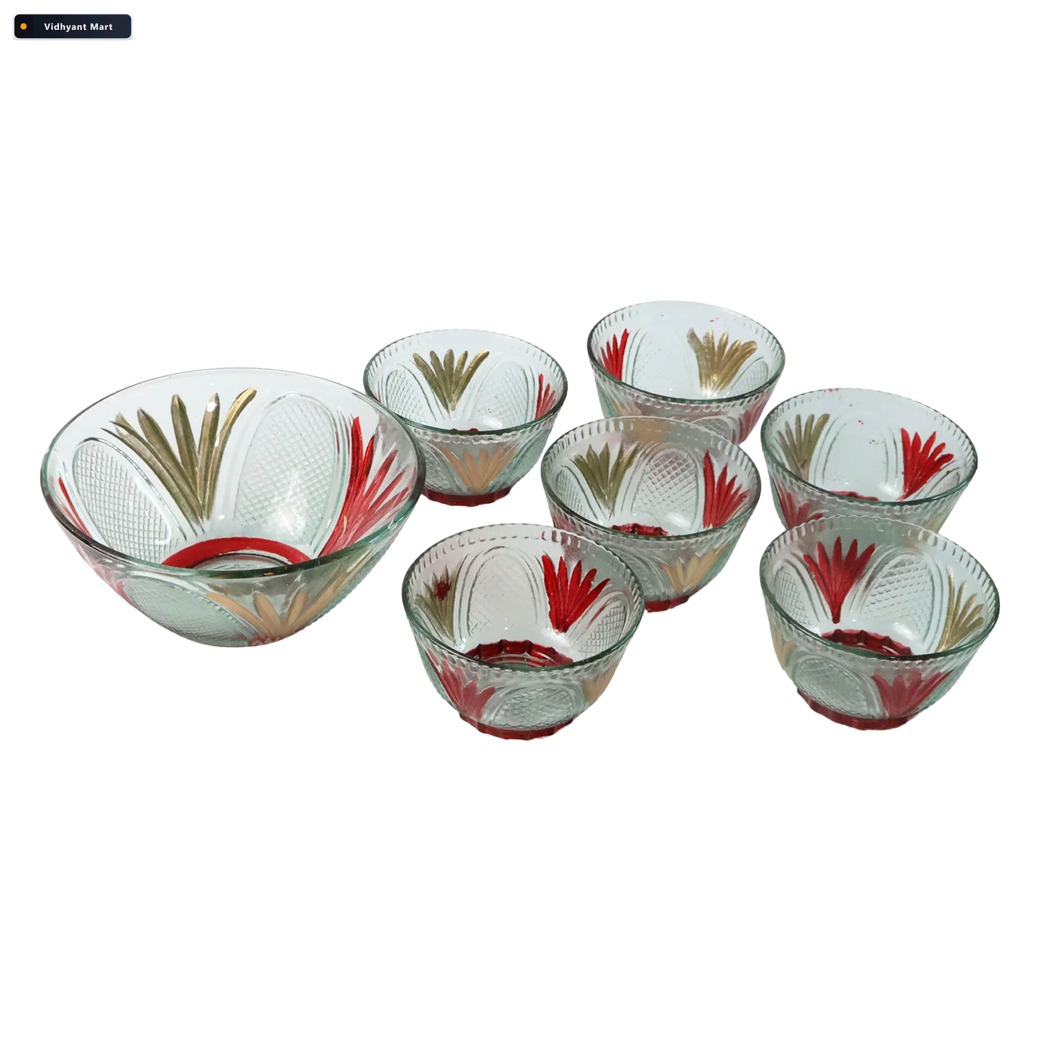 Vidhyant Mart Glass Dessert Bowl Set 7 Pc Rose Design Serve Stel 4