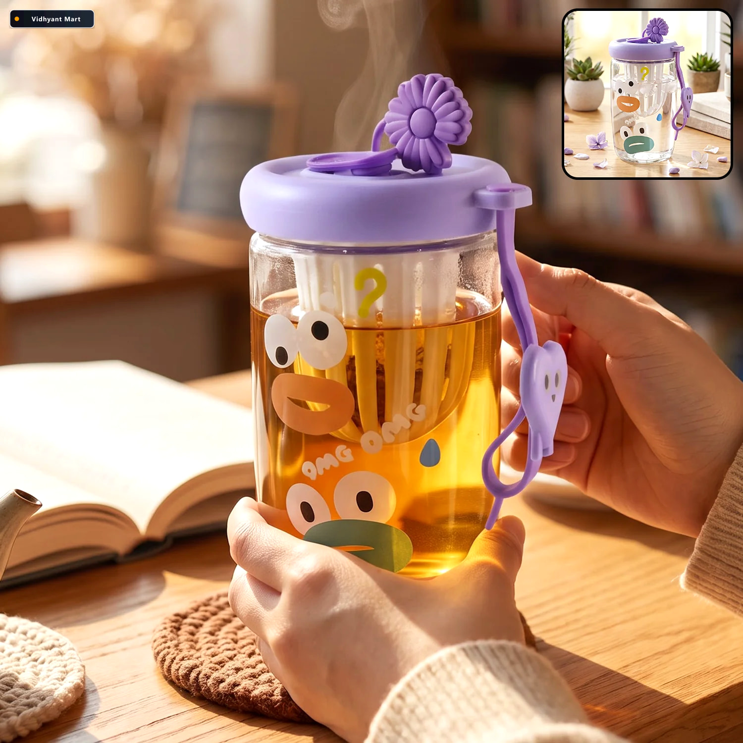 Vidhyant Mart Glass Fruit Tea Sipper Cup 500 Ml With Infuser Str 1