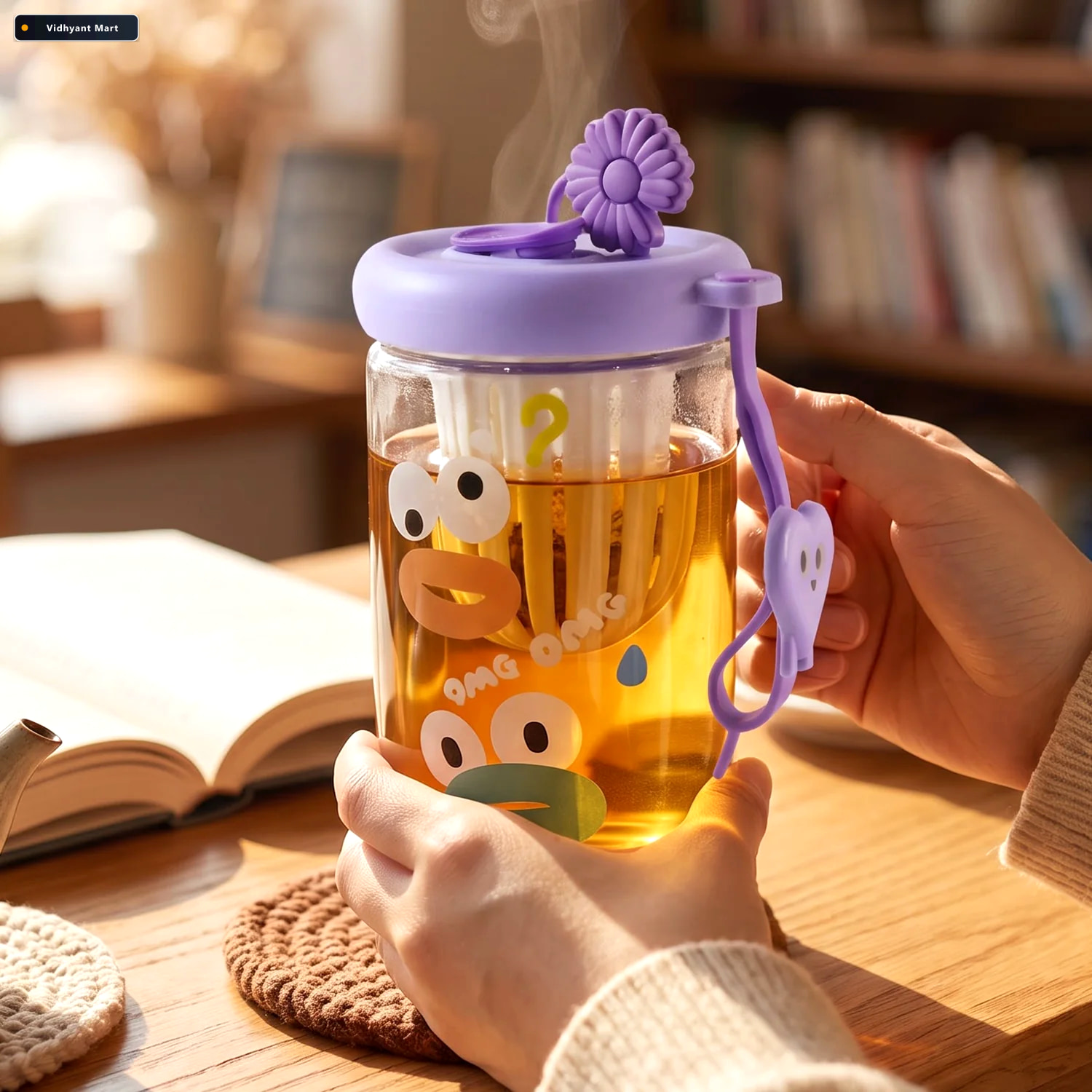 Vidhyant Mart Glass Fruit Tea Sipper Cup 500 Ml With Infuser Str 2
