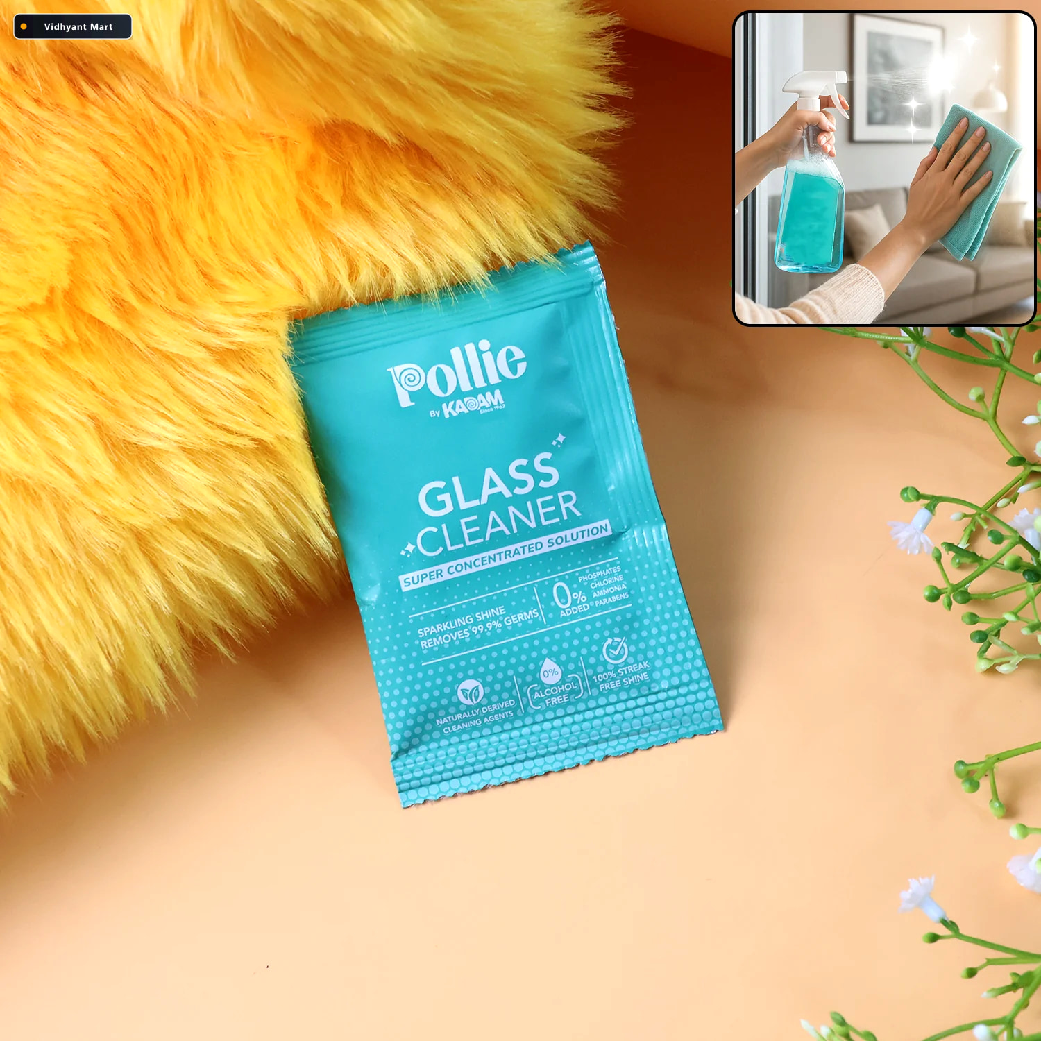 Vidhyant Mart Glass Mirror Cleaner Sachet Streak Free 15g Concen 2