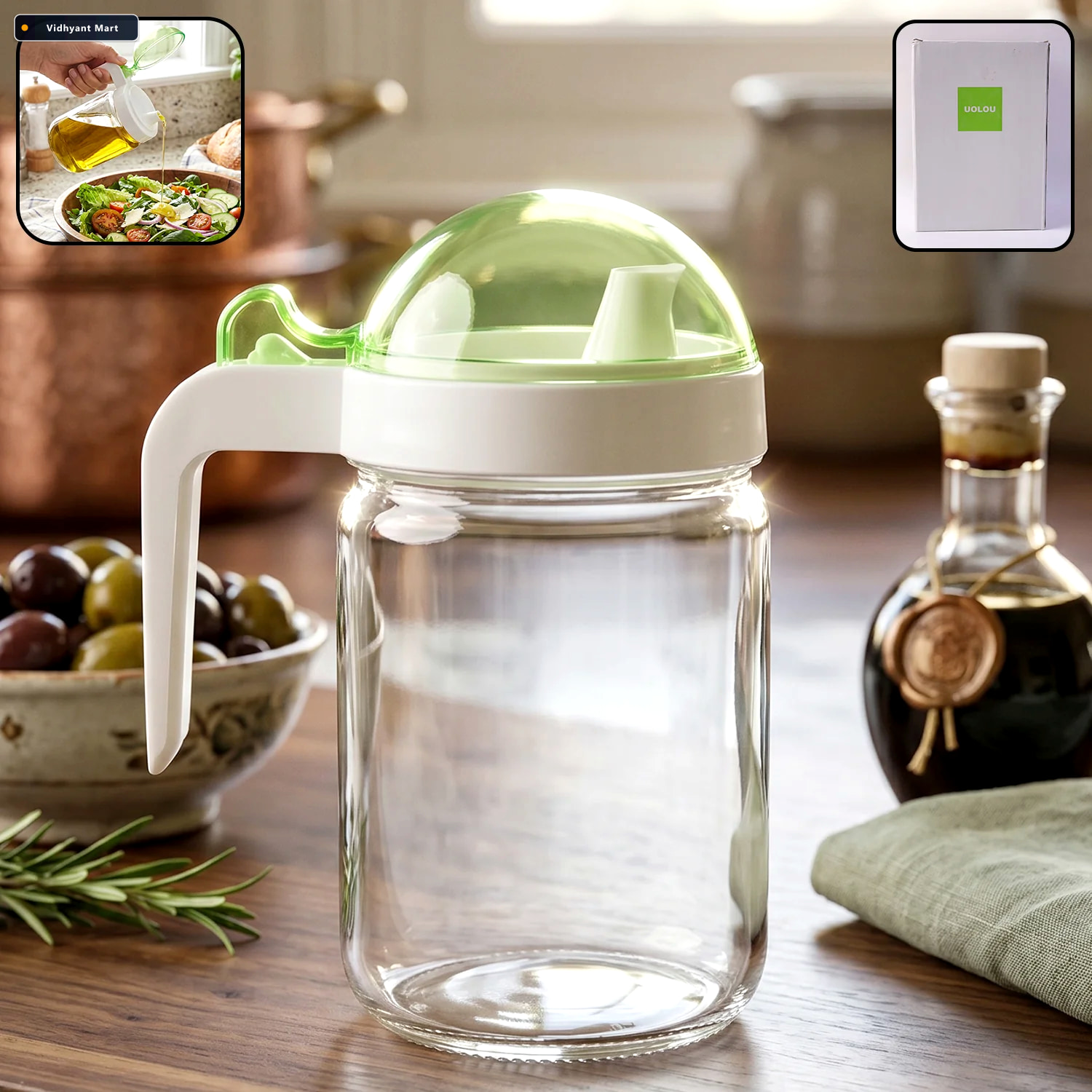 Vidhyant Mart Glass Oil Bottle 580ml Leak Proof Easy Pour Design 1