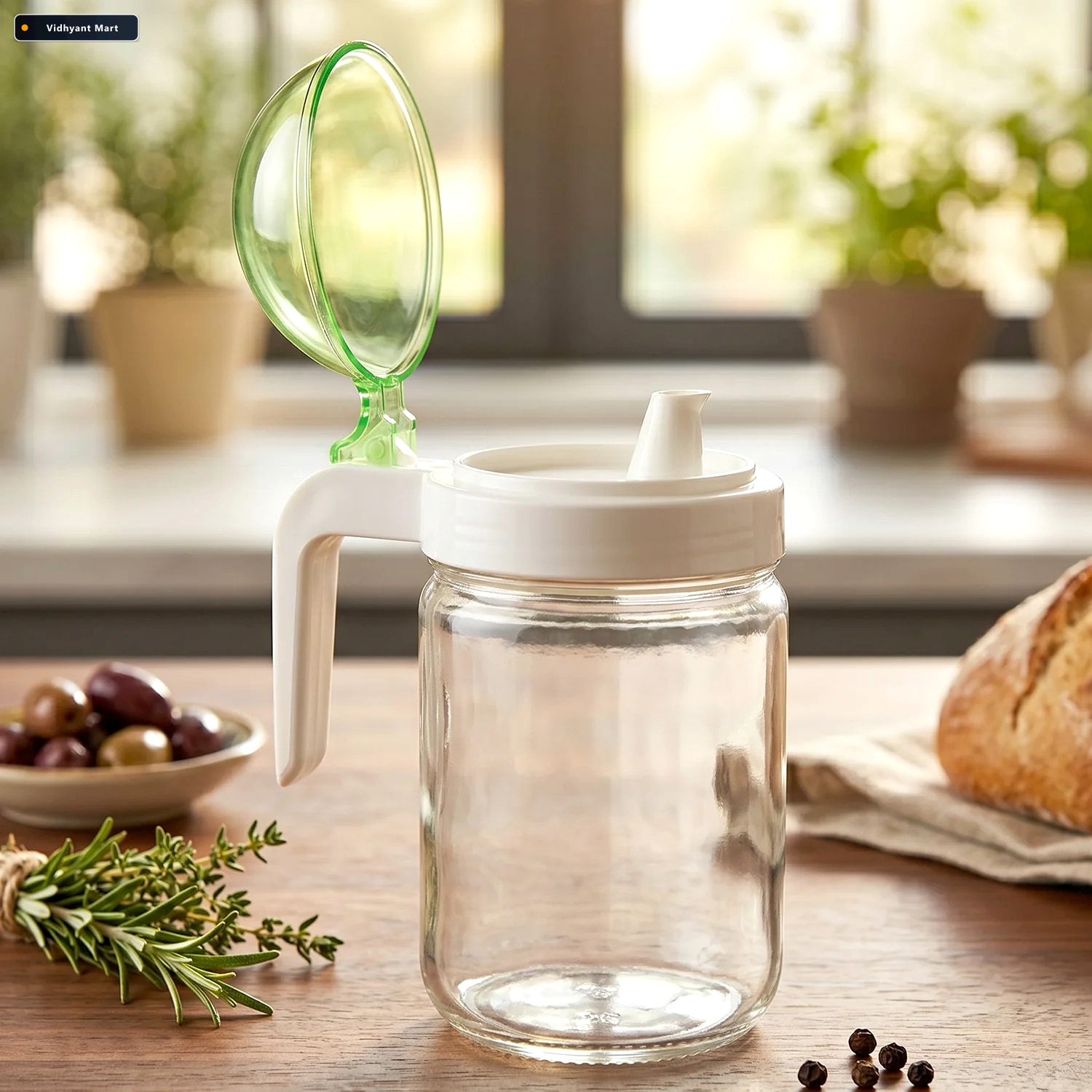 Vidhyant Mart Glass Oil Bottle 580ml Leak Proof Easy Pour Design 2