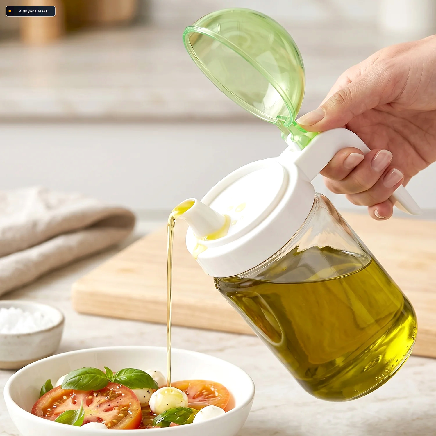Vidhyant Mart Glass Oil Bottle 580ml Leak Proof Easy Pour Design 4
