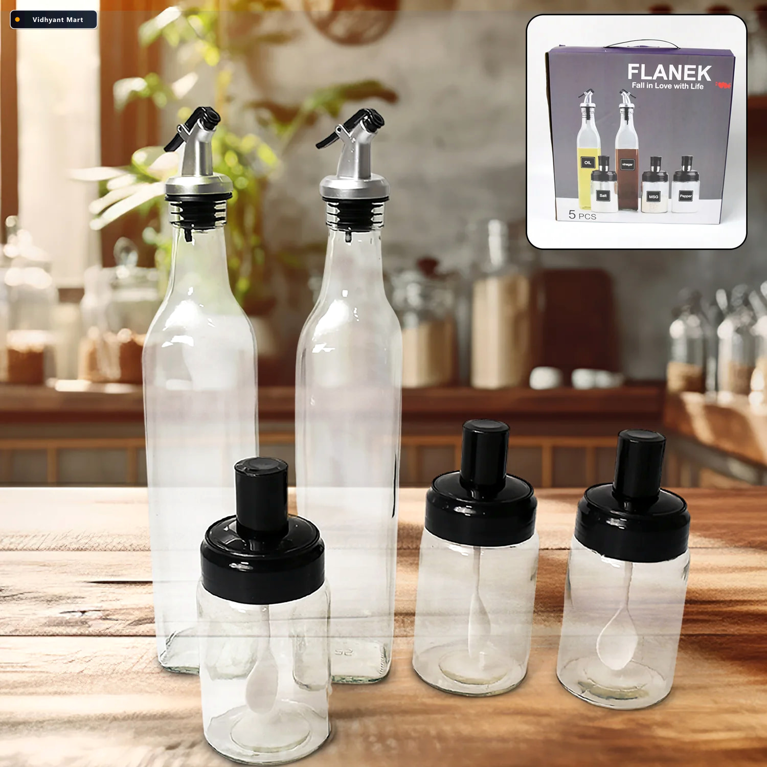Vidhyant Mart Glass Oil Dispenser Spice Jar Set Leakproof Storag 2