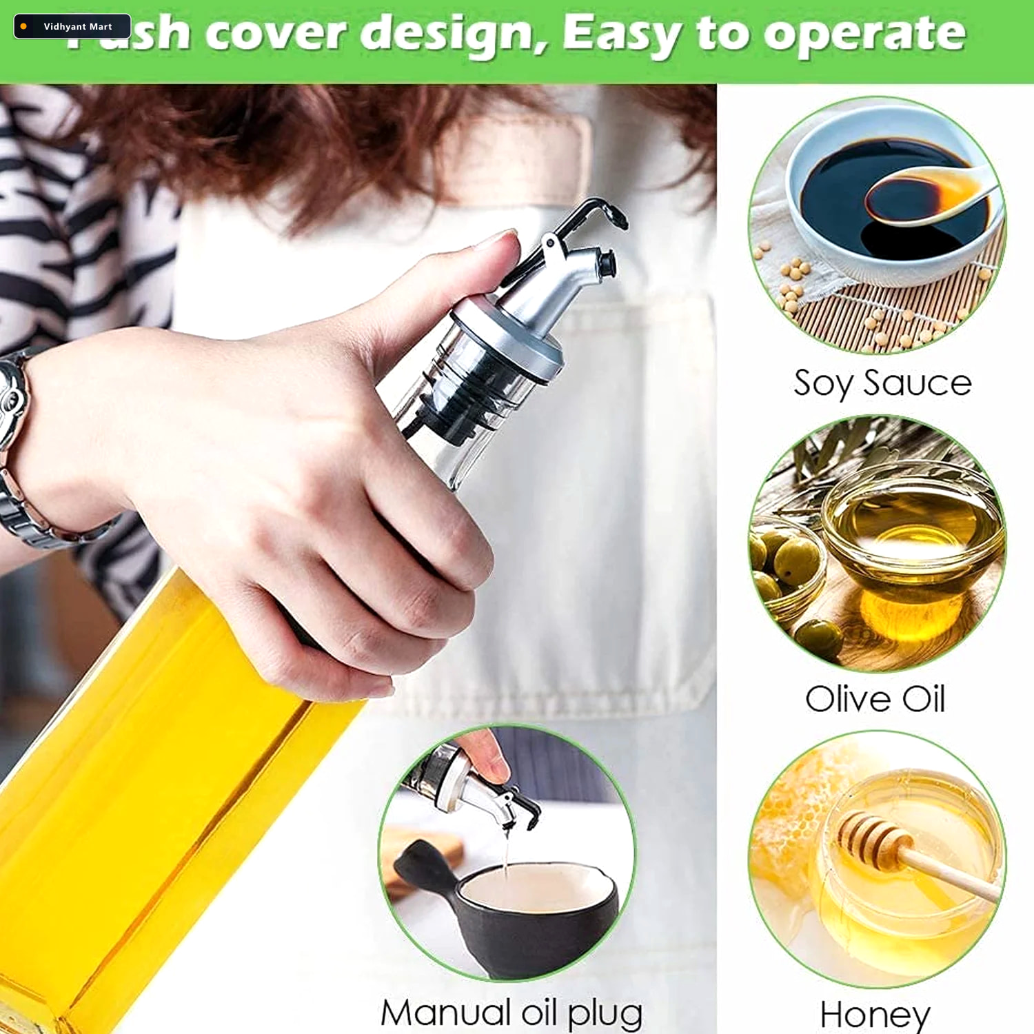 Vidhyant Mart Glass Oil Dispenser Spice Jar Set Leakproof Storag 3