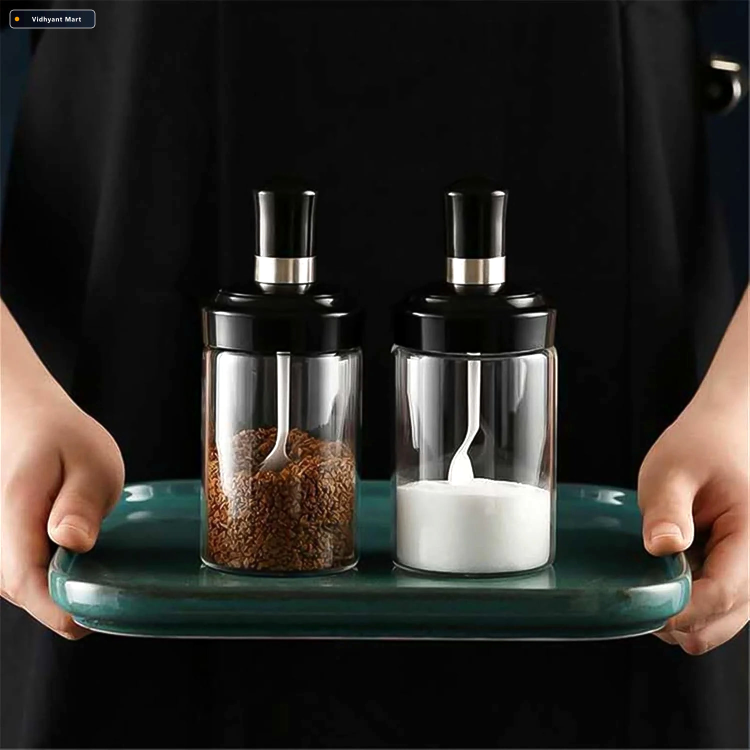 Vidhyant Mart Glass Storage Jar With Built In Spoon Airtight 250 3