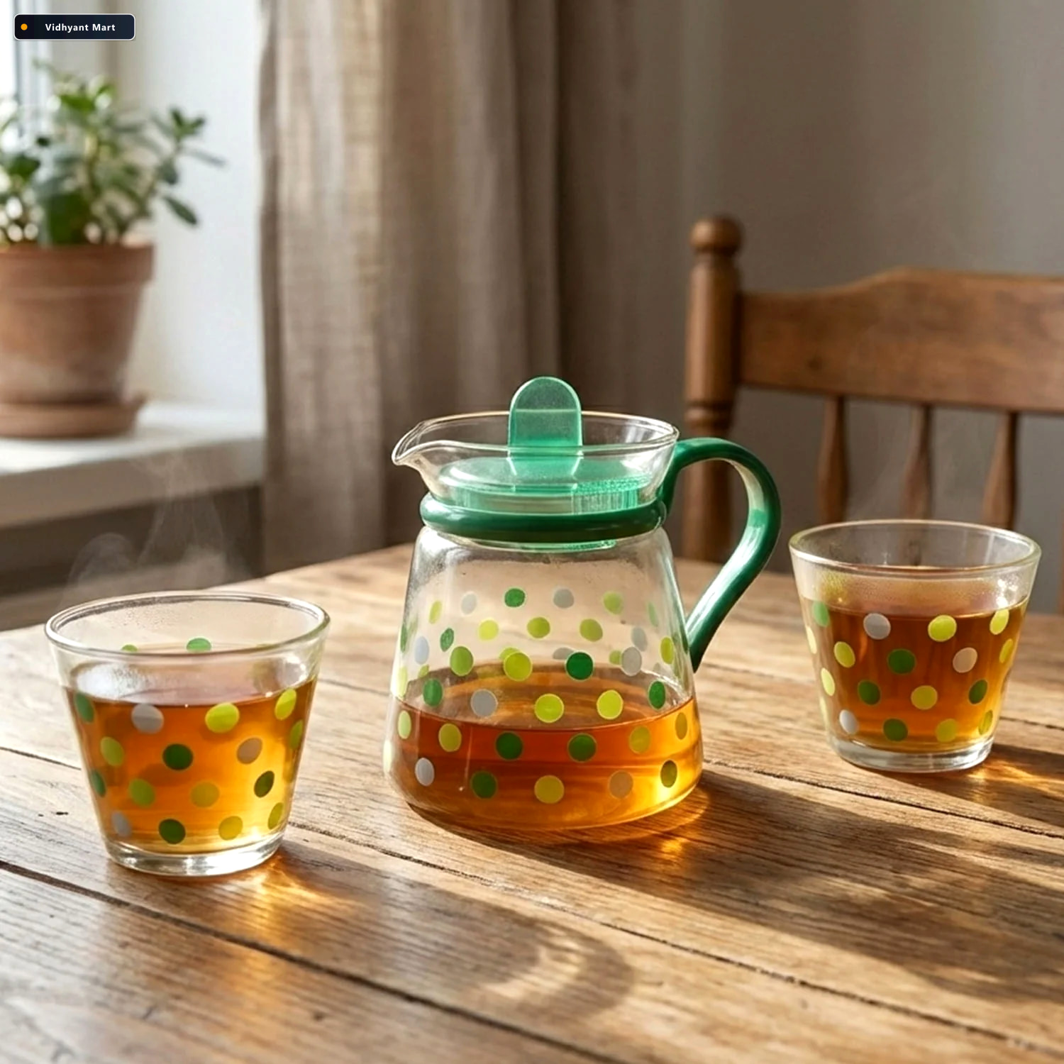 Vidhyant Mart Glass Tea Pot Set Elegant Polka Dot Design With Ma 2