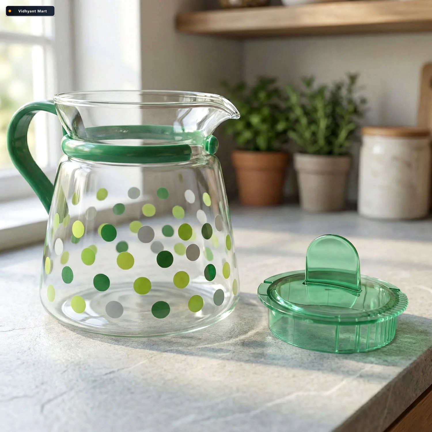 Vidhyant Mart Glass Tea Pot Set Elegant Polka Dot Design With Ma 3