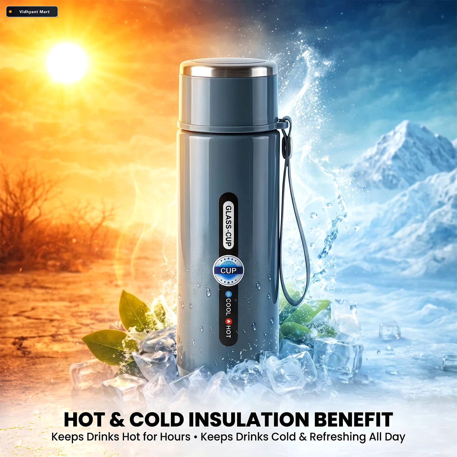 Vidhyant Mart Glass Vacuum Insulated Water Bottle For Office Tra 2