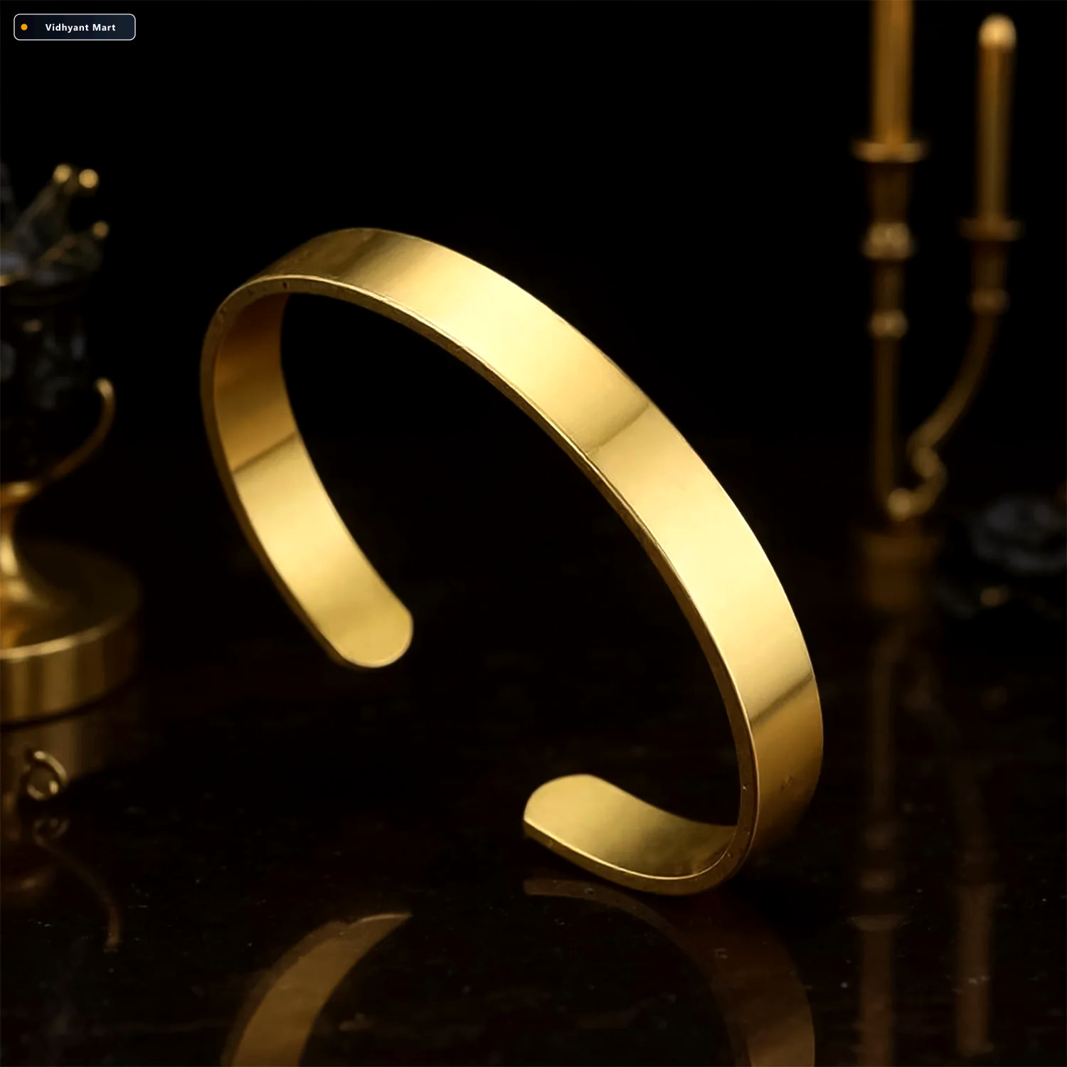 Vidhyant Mart Gold Finish Open Cuff Bracelet Elegant Adjustable 1