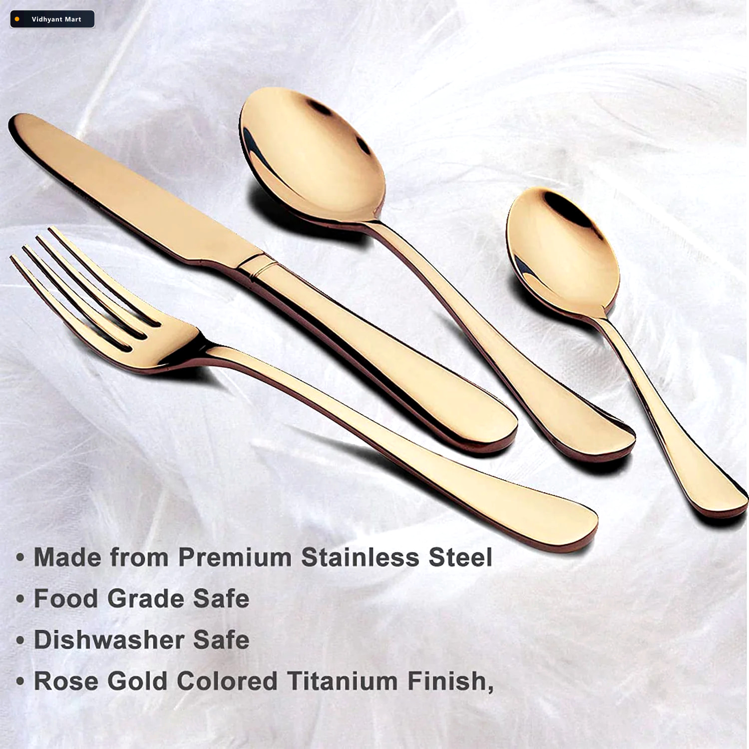 Vidhyant Mart Gold Flatware Set 24 Piece Luxury Dining Serve Ste 4